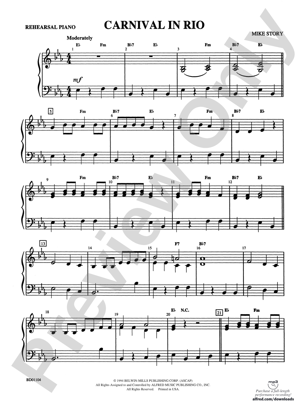 Carnival in Rio: Piano Accompaniment