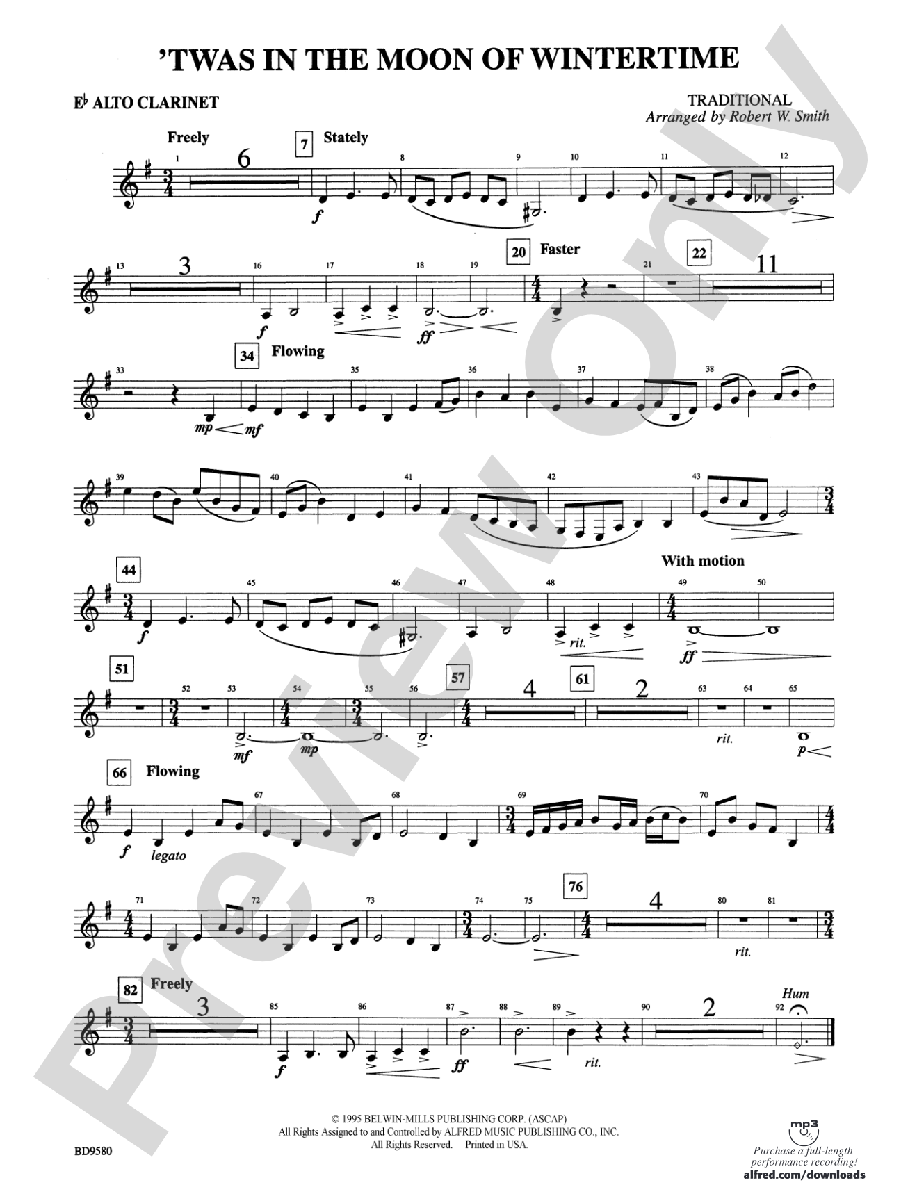 Twas in the Moon of Wintertime: E-flat Alto Clarinet