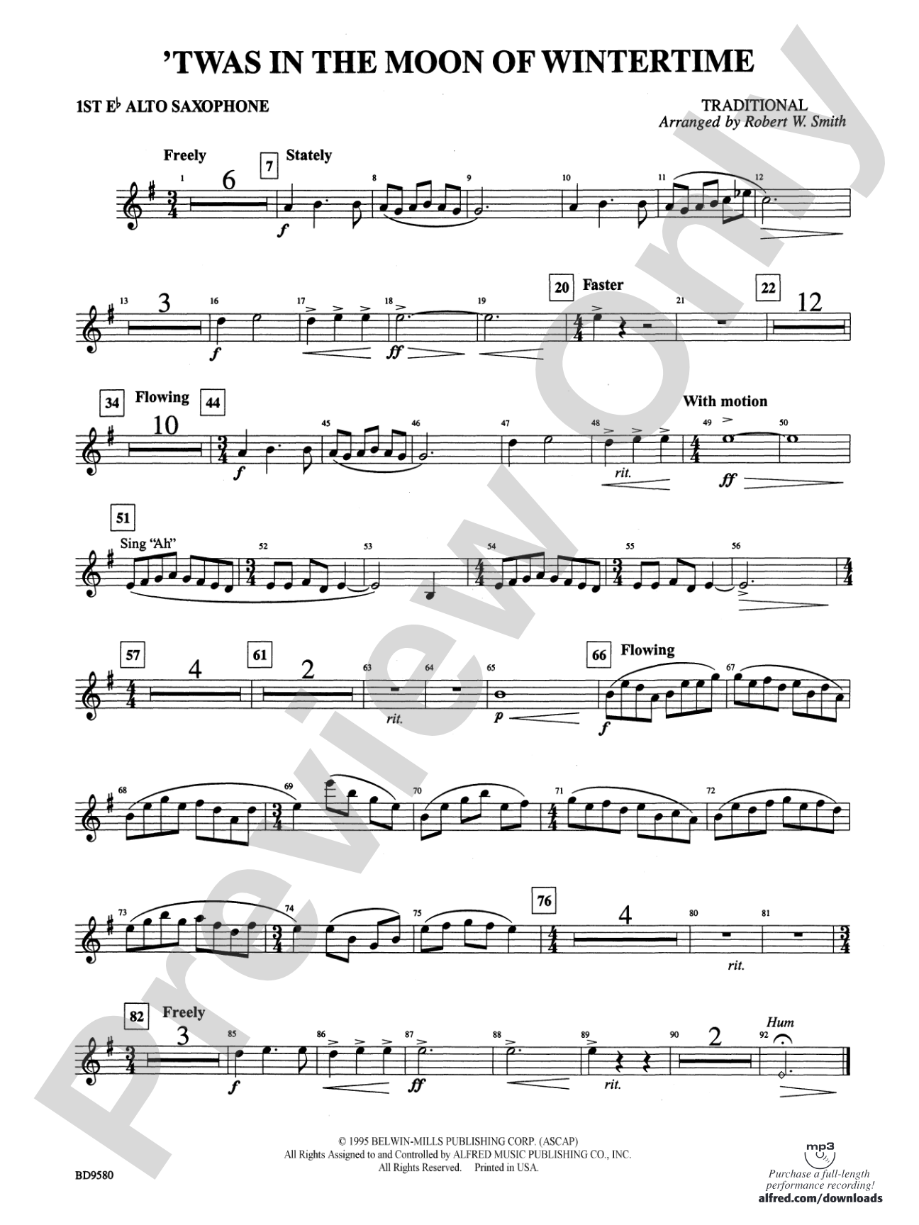 Twas in the Moon of Wintertime: E-flat Alto Saxophone