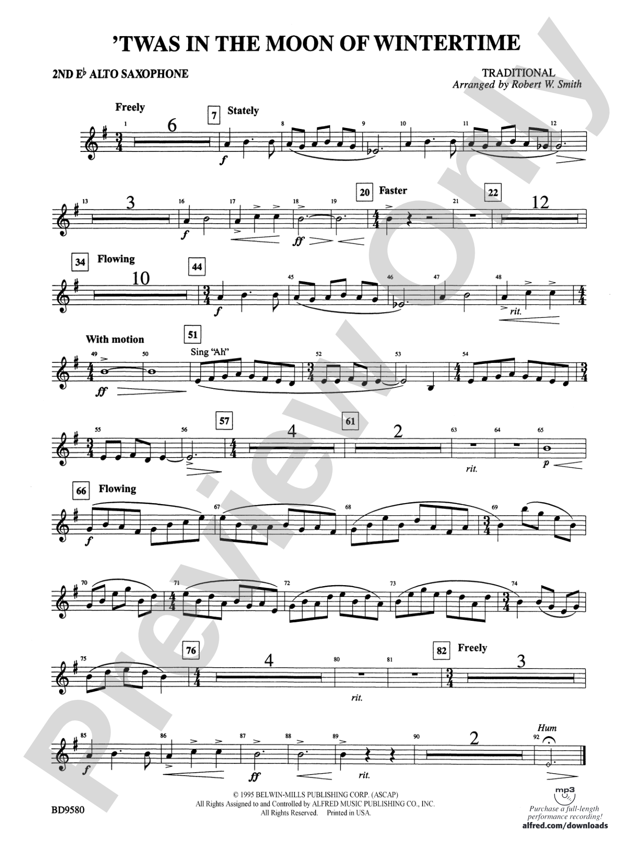 Twas in the Moon of Wintertime: 2nd E-flat Alto Saxophone