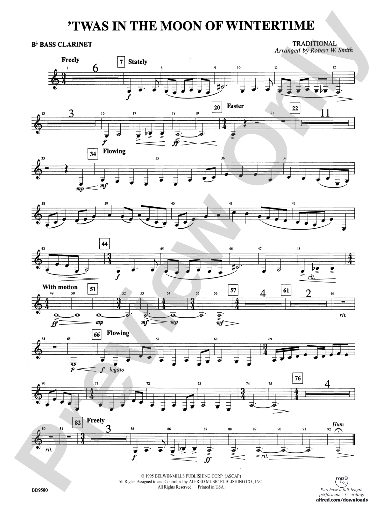 Twas in the Moon of Wintertime: B-flat Bass Clarinet