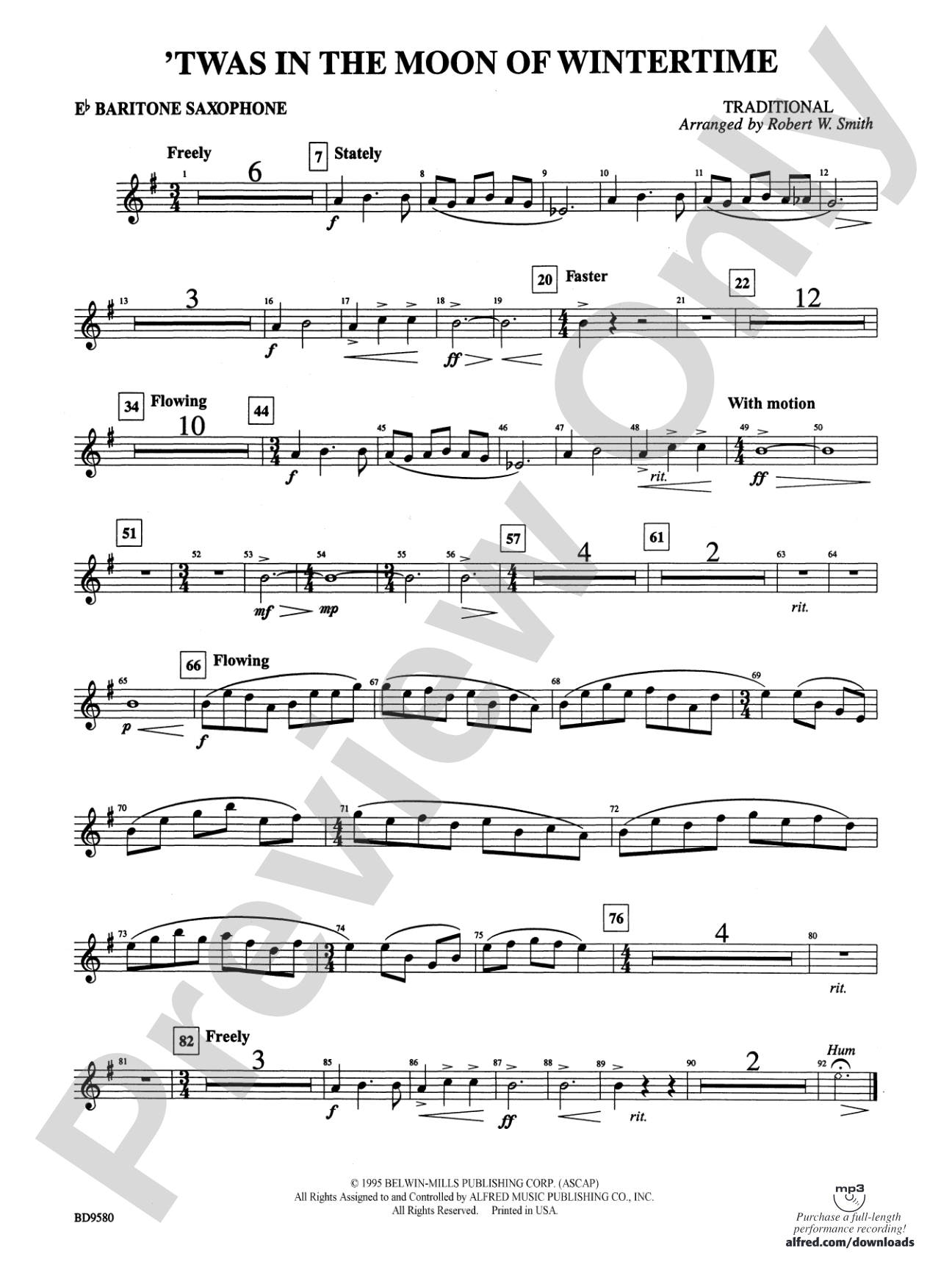 Twas in the Moon of Wintertime: E-flat Baritone Saxophone