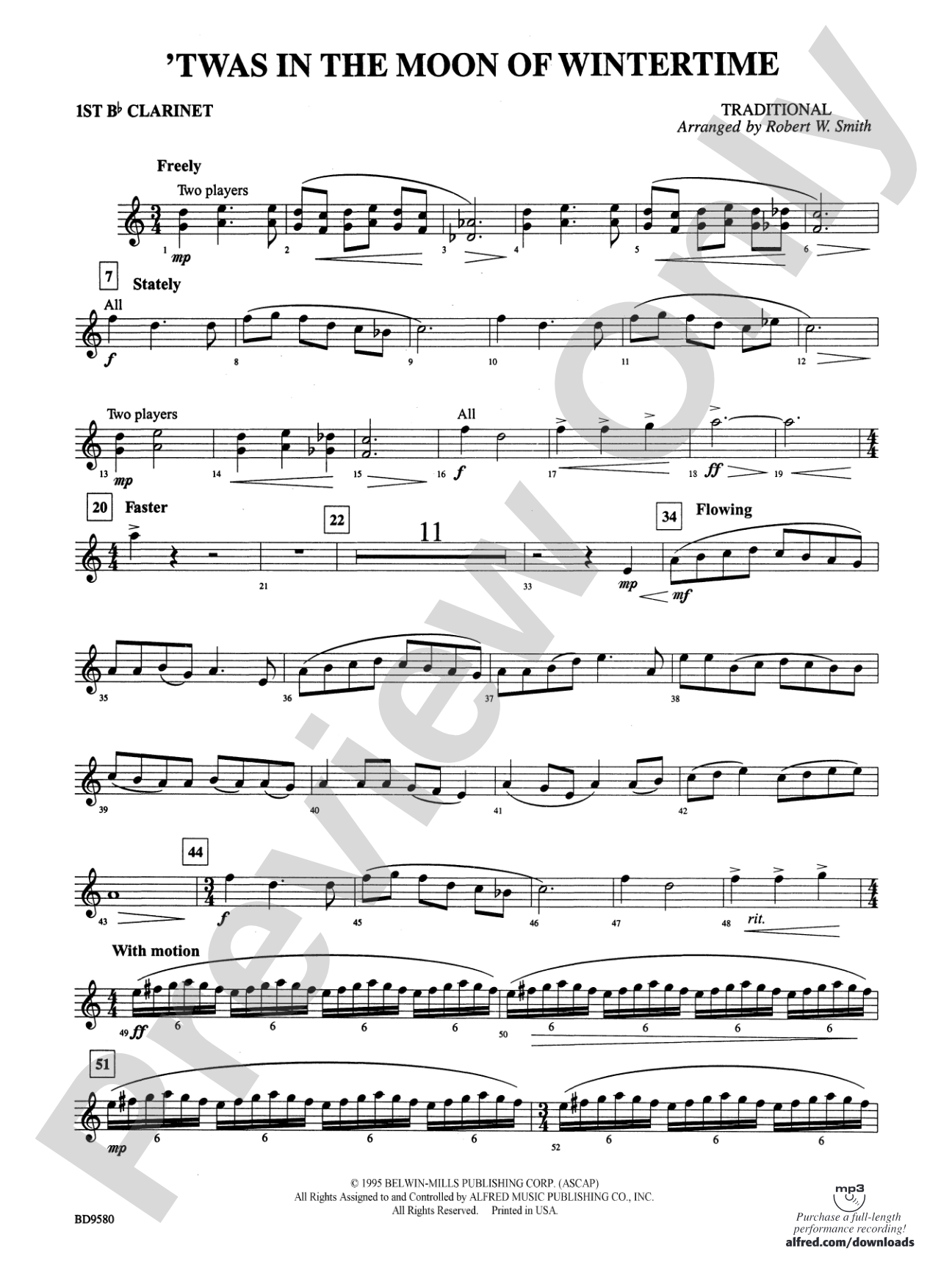 Twas in the Moon of Wintertime: 1st B-flat Clarinet