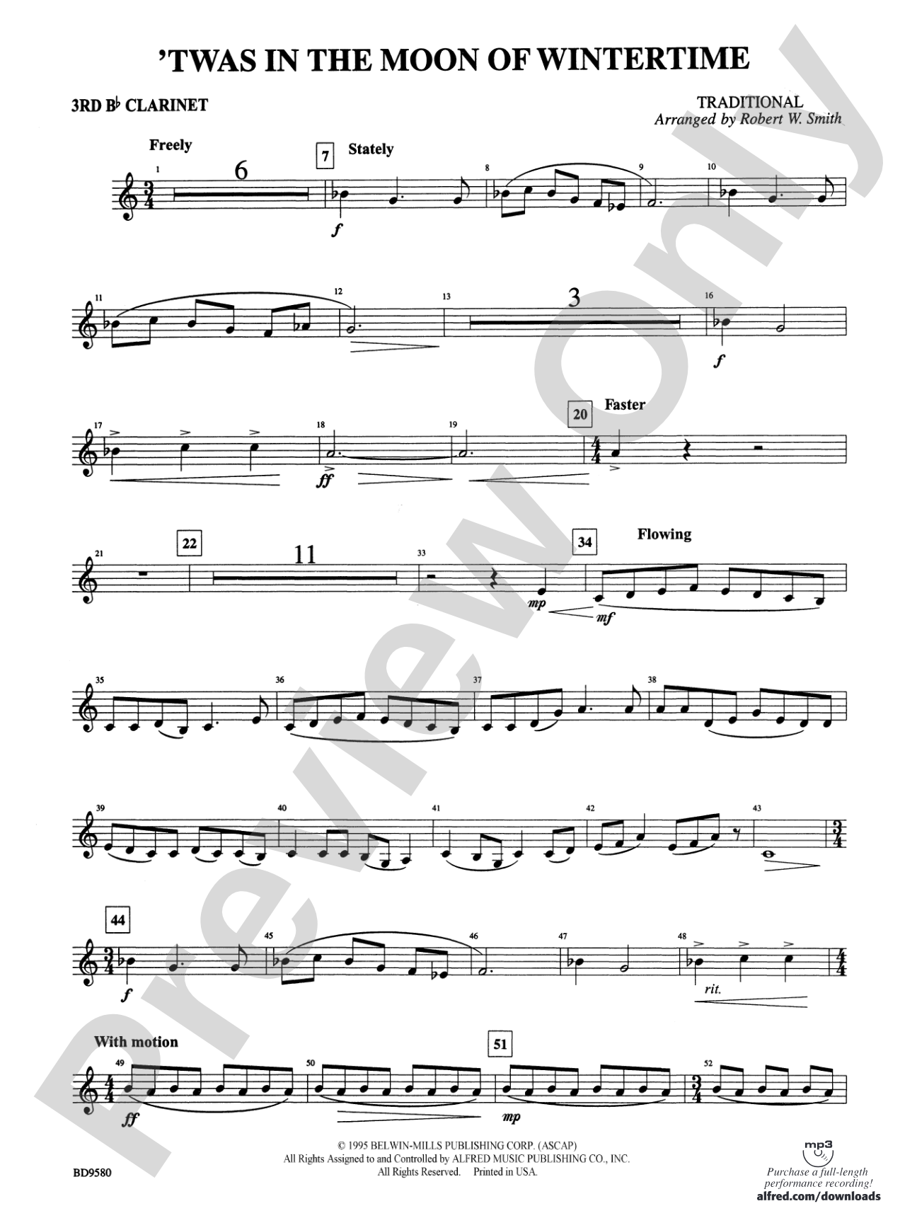 Twas in the Moon of Wintertime: 3rd B-flat Clarinet