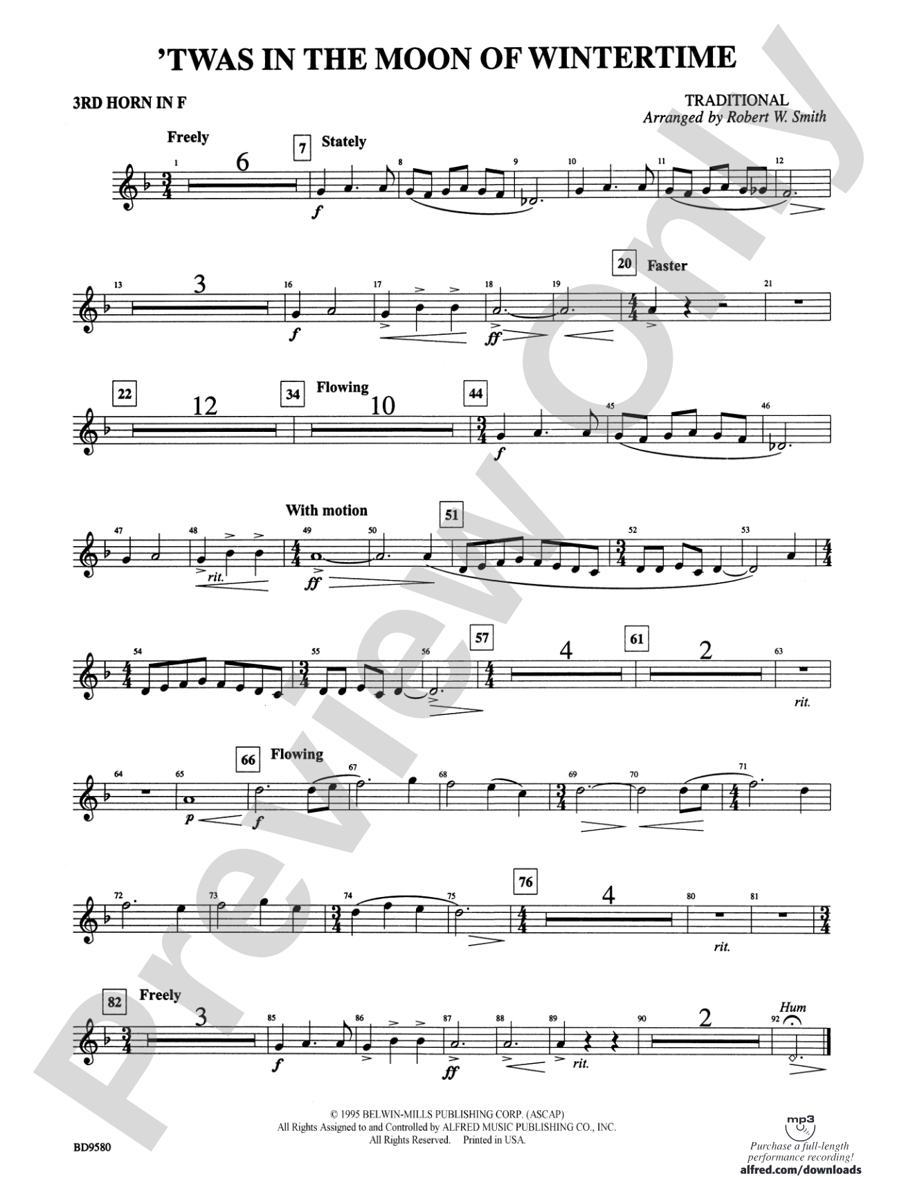Twas in the Moon of Wintertime: 3rd F Horn