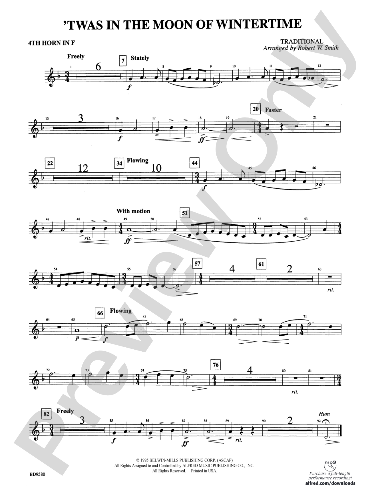 Twas in the Moon of Wintertime: 4th F Horn