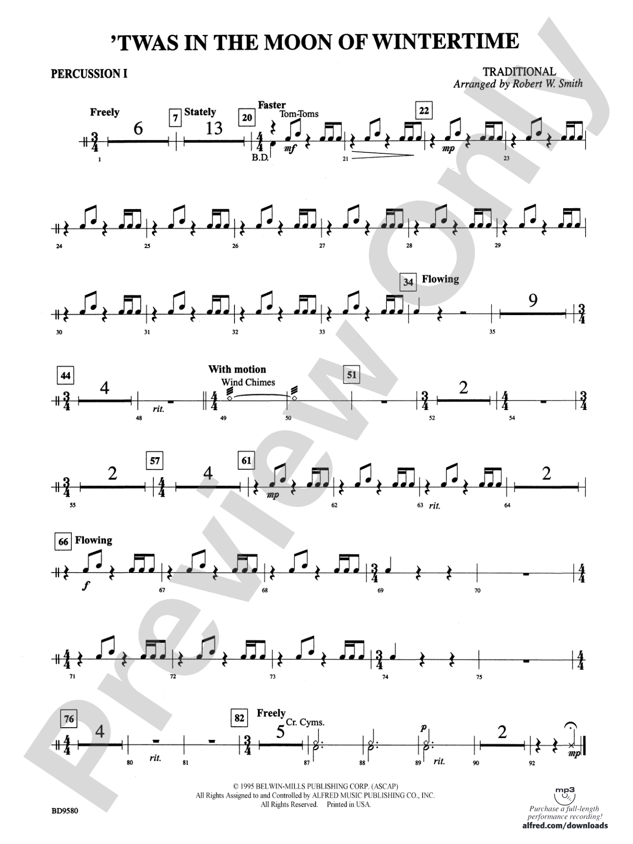 Twas in the Moon of Wintertime: 1st Percussion