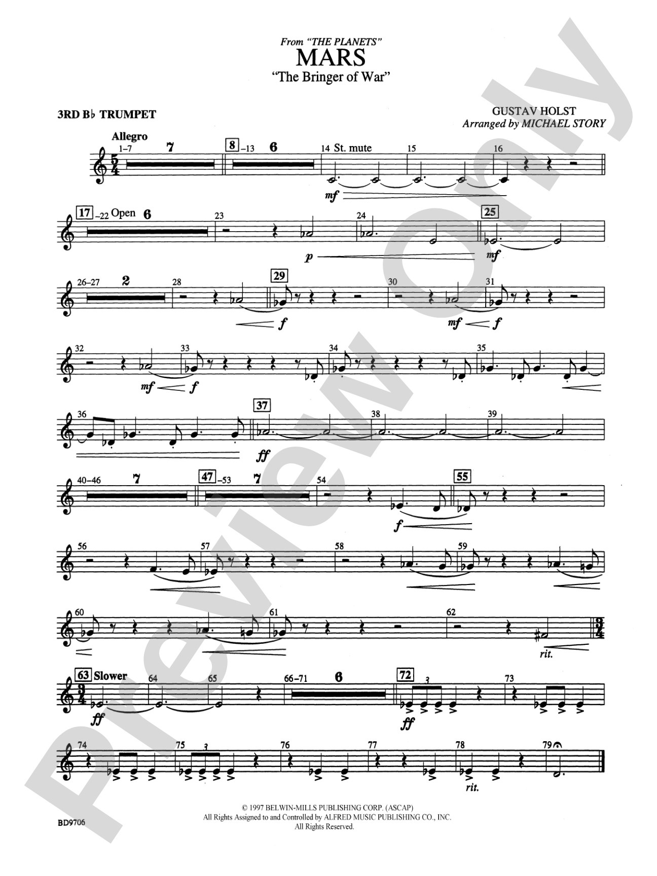 Mars ("The Bringer of War," from The Planets): 3rd B-flat Trumpet