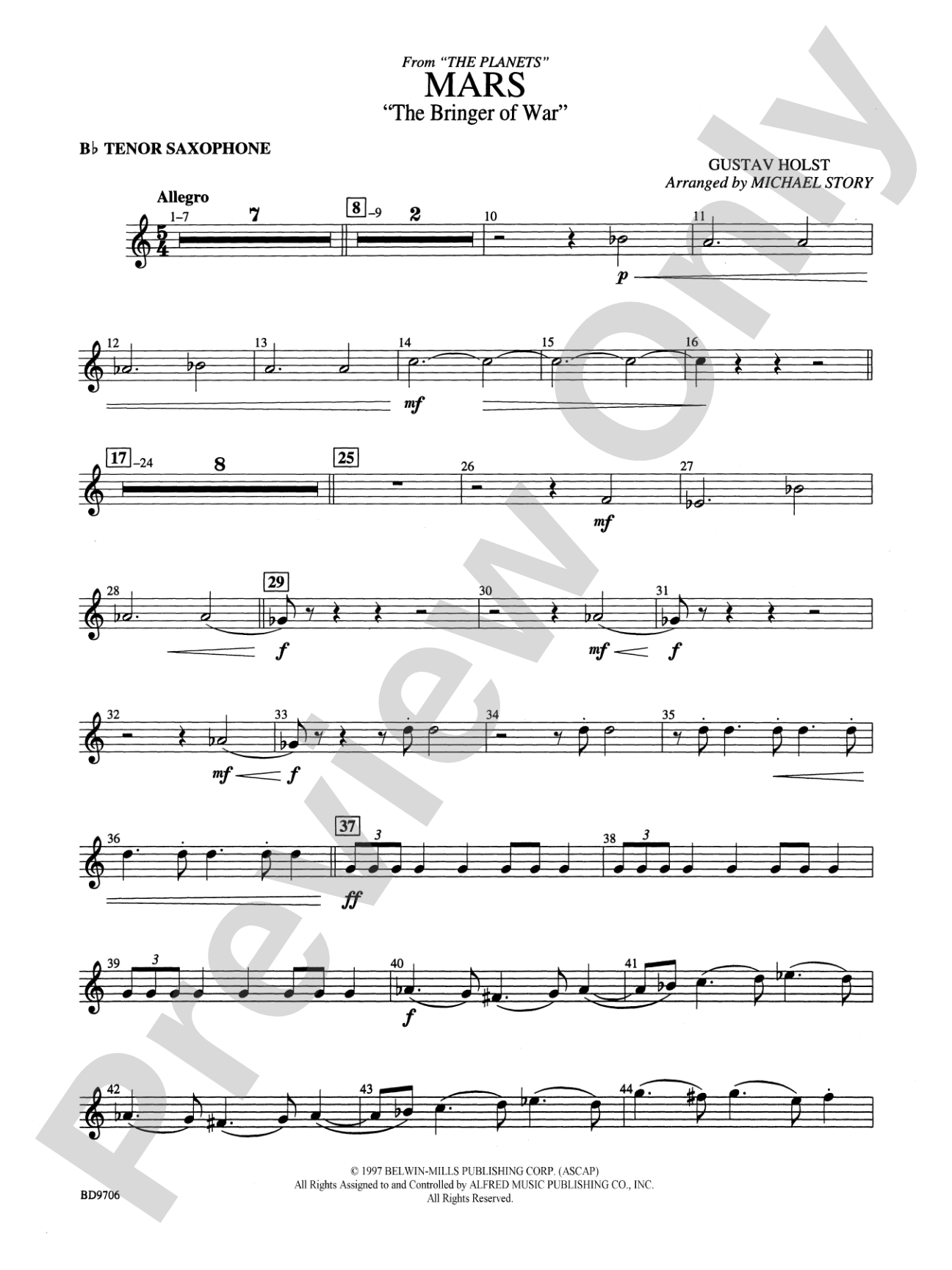 Mars ("The Bringer of War," from The Planets): B-flat Tenor Saxophone