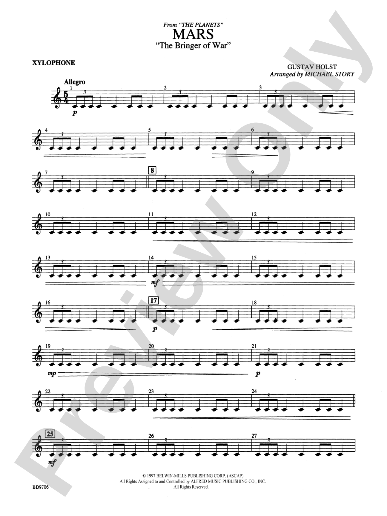 Mars ("The Bringer of War," from The Planets): Xylophone
