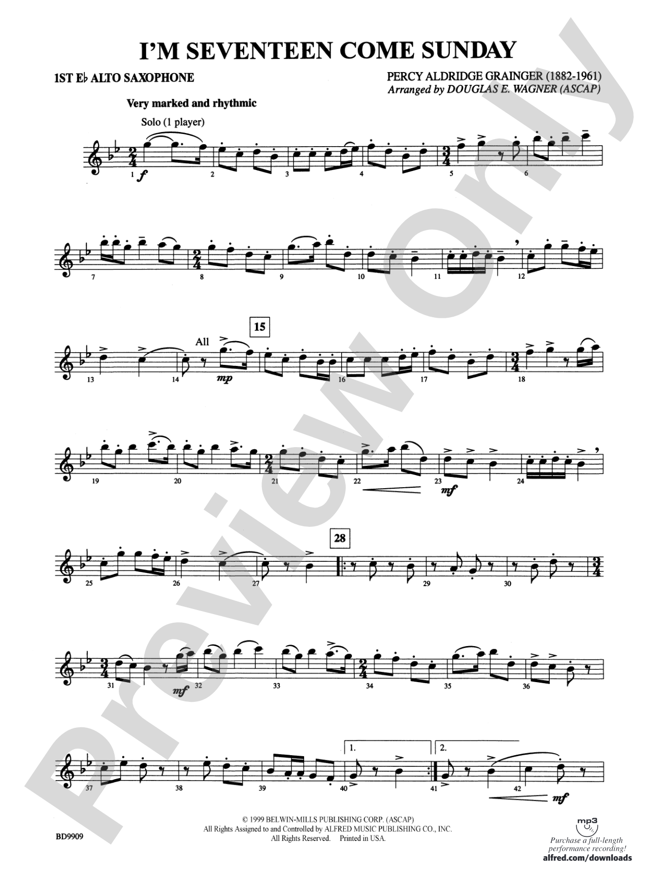 I'm Seventeen Come Sunday: E-flat Alto Saxophone