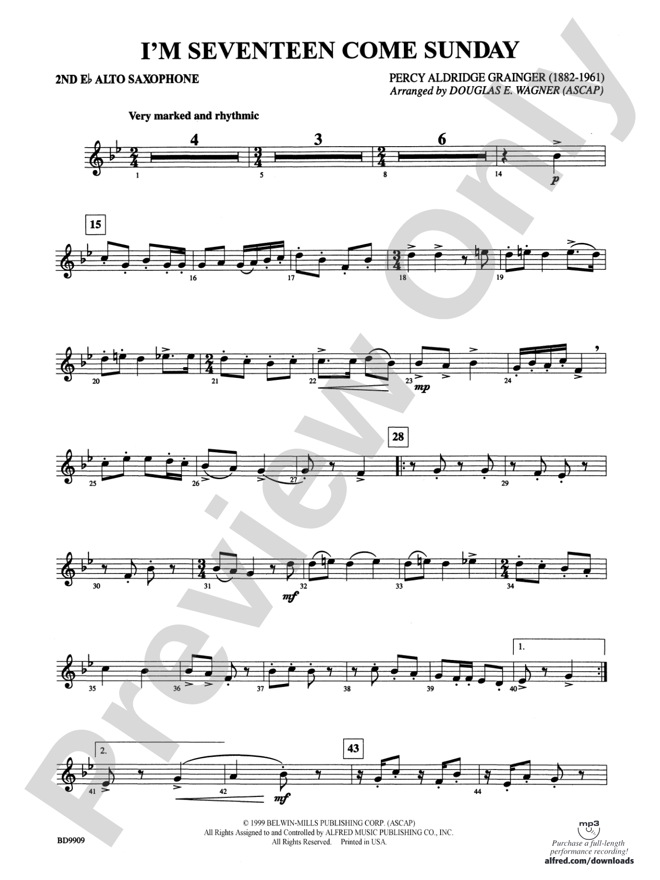 I'm Seventeen Come Sunday: 2nd E-flat Alto Saxophone