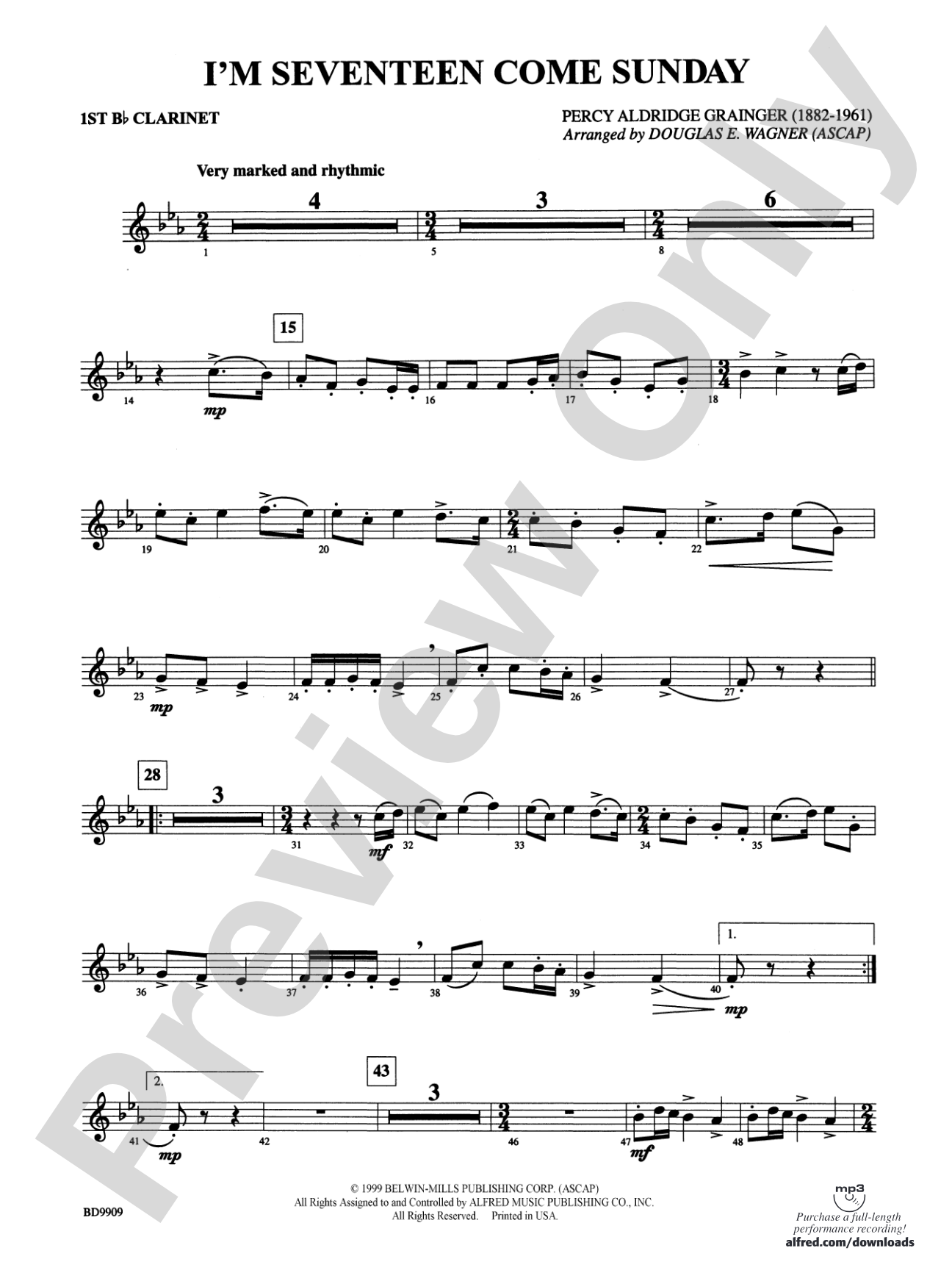 I'm Seventeen Come Sunday: 1st B-flat Clarinet