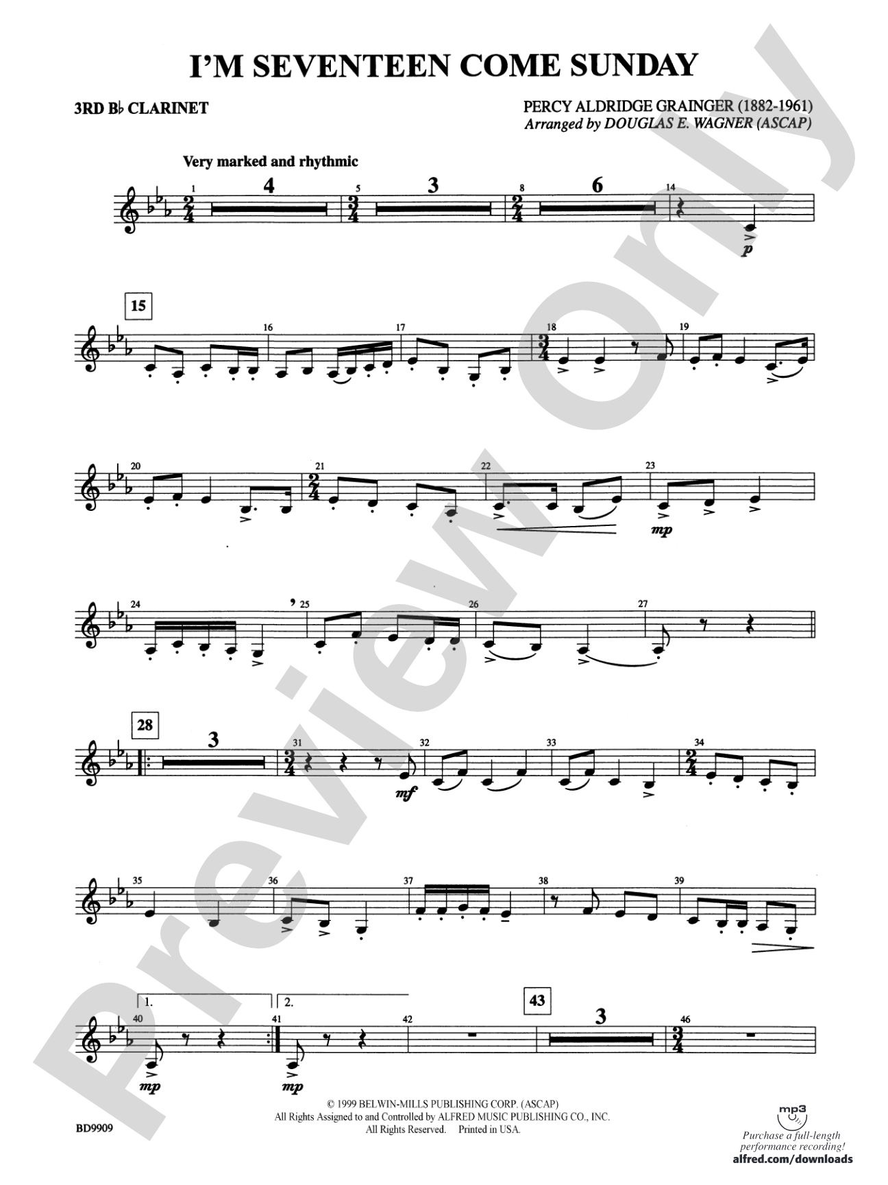 I'm Seventeen Come Sunday: 3rd B-flat Clarinet