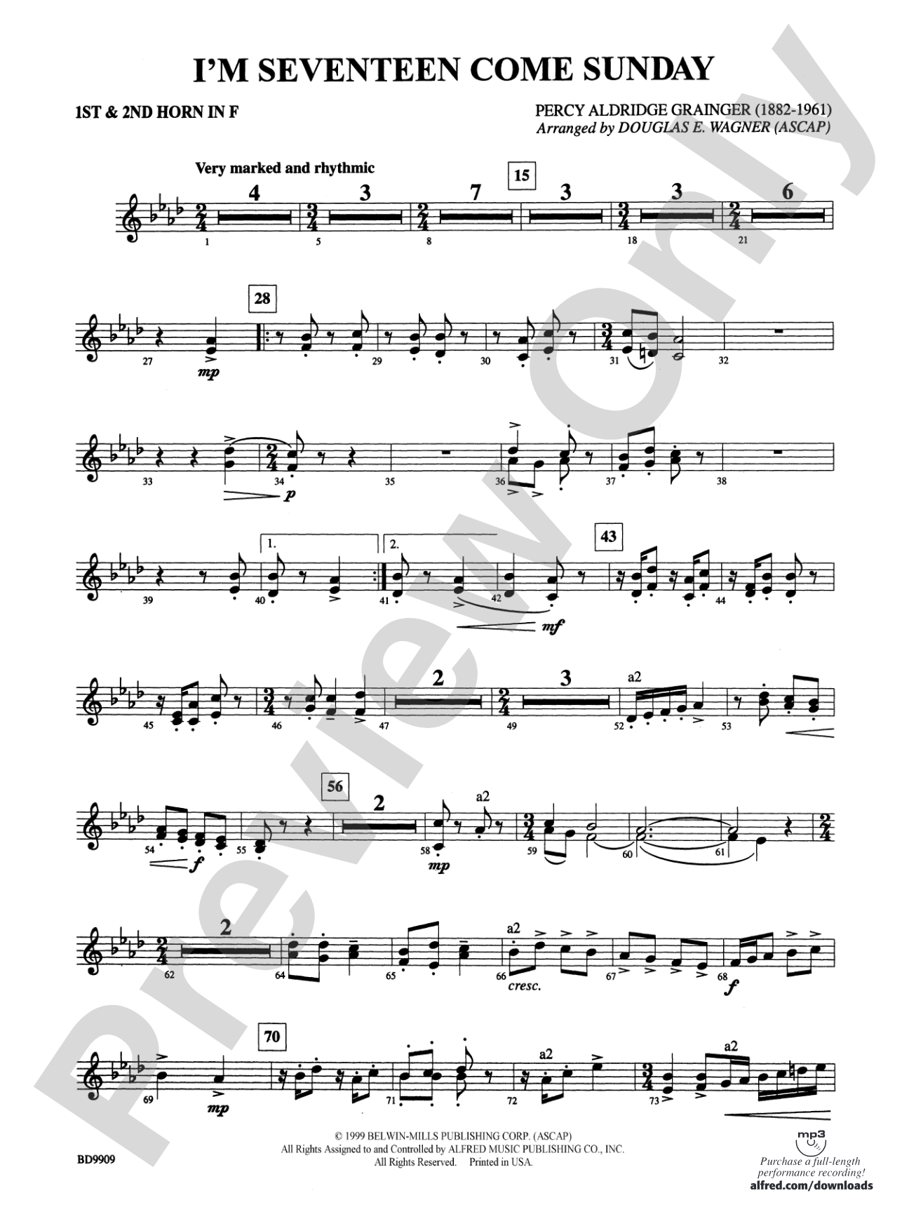 I'm Seventeen Come Sunday: 1st & 2nd F Horns