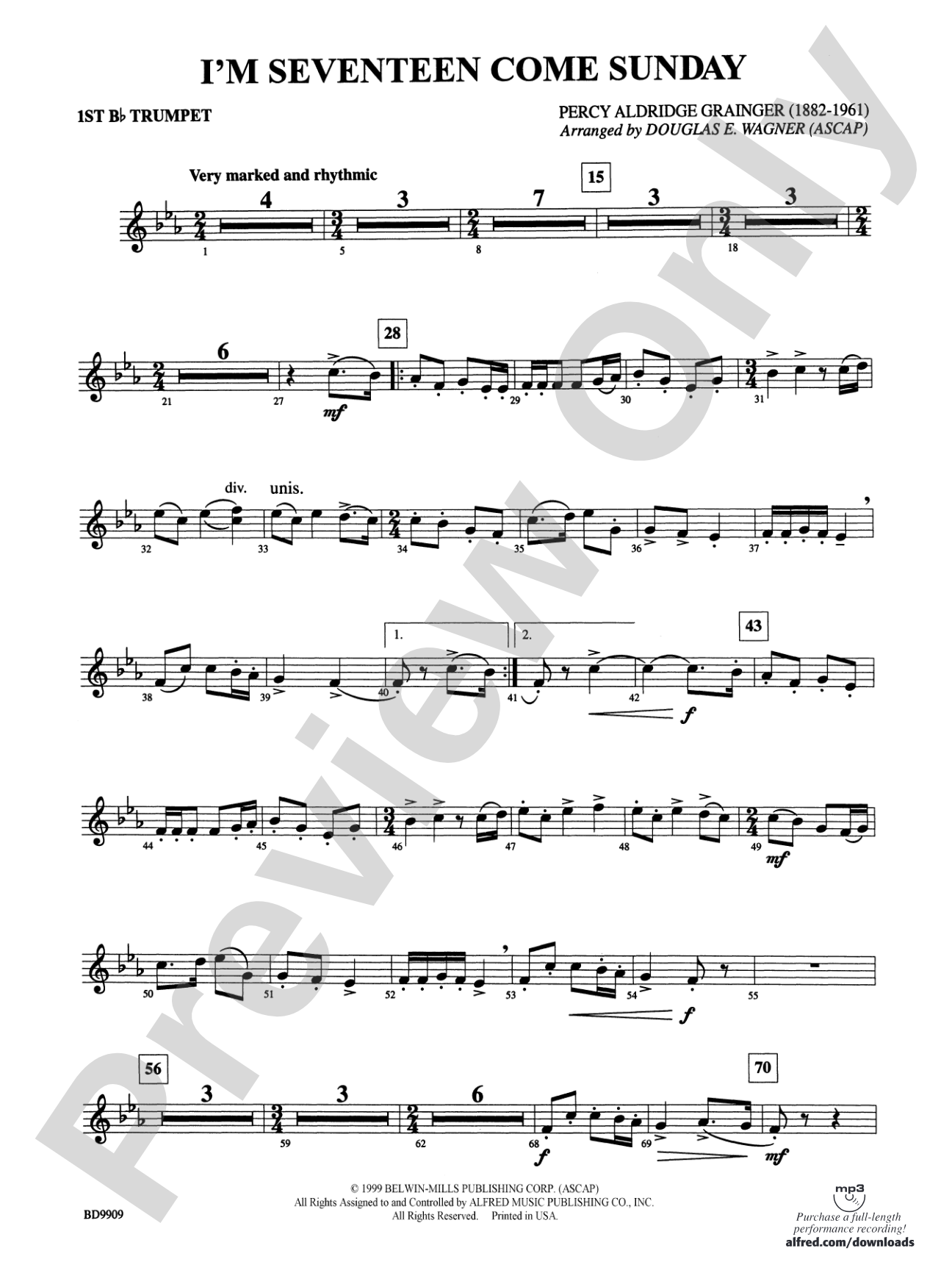 I'm Seventeen Come Sunday: 1st B-flat Trumpet