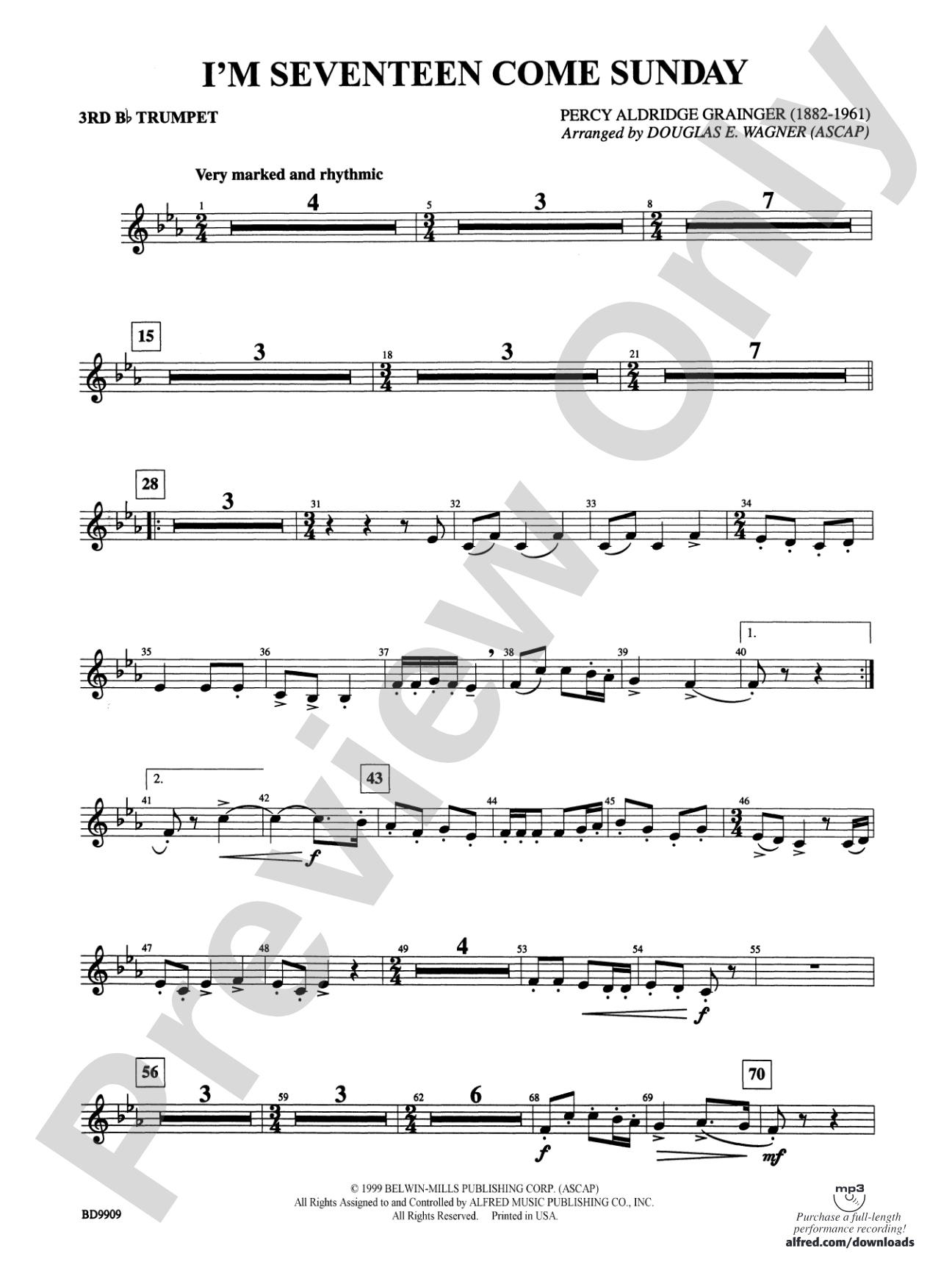I'm Seventeen Come Sunday: 3rd B-flat Trumpet