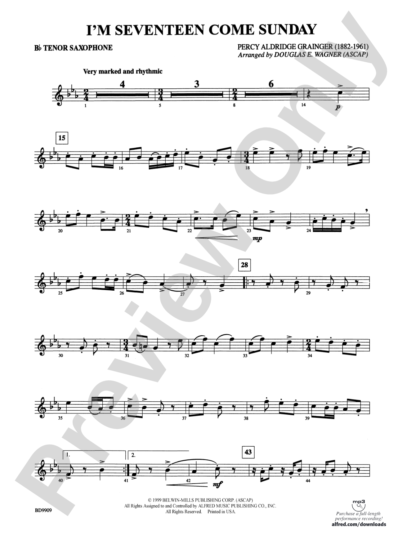 I'm Seventeen Come Sunday: B-flat Tenor Saxophone