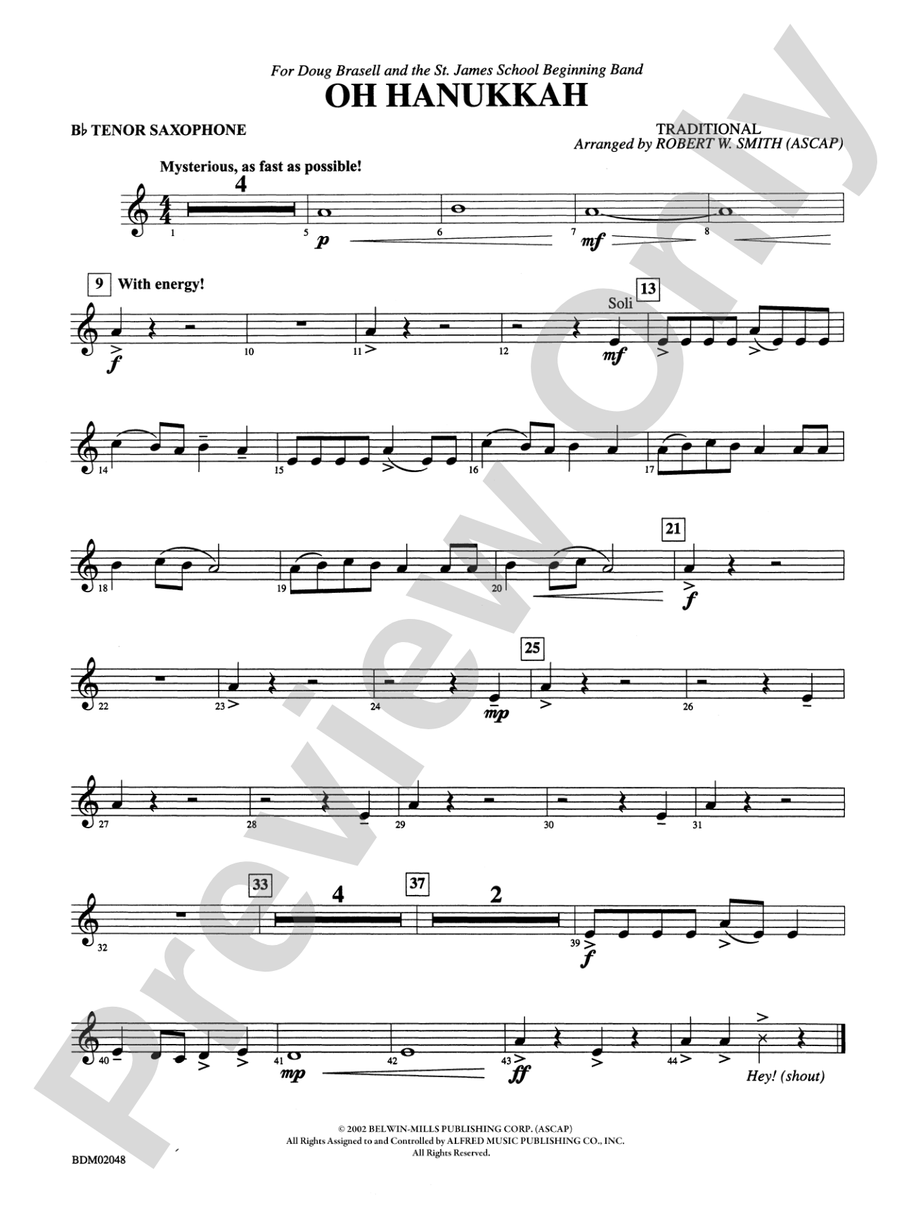 Oh Hanukkah: B-flat Tenor Saxophone