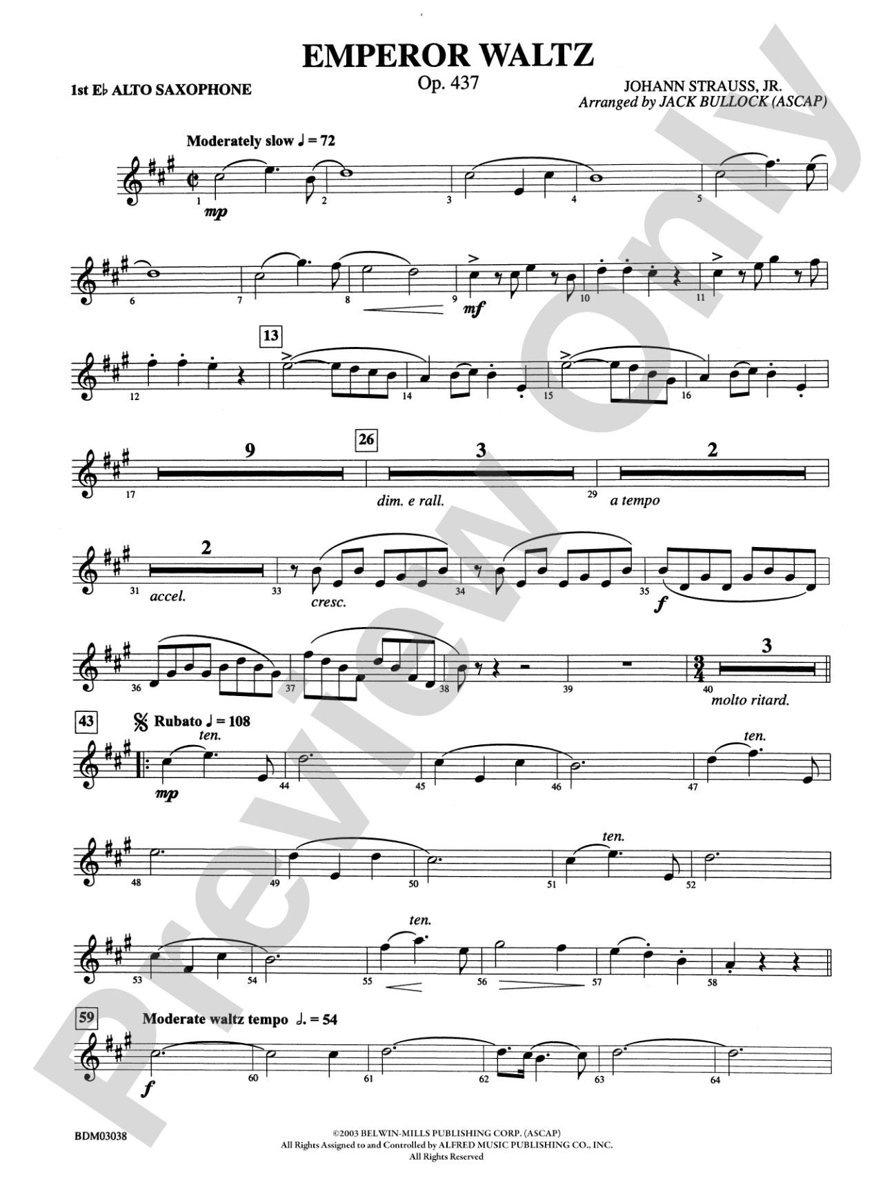 Emperor Waltz, Op. 437: E-flat Alto Saxophone