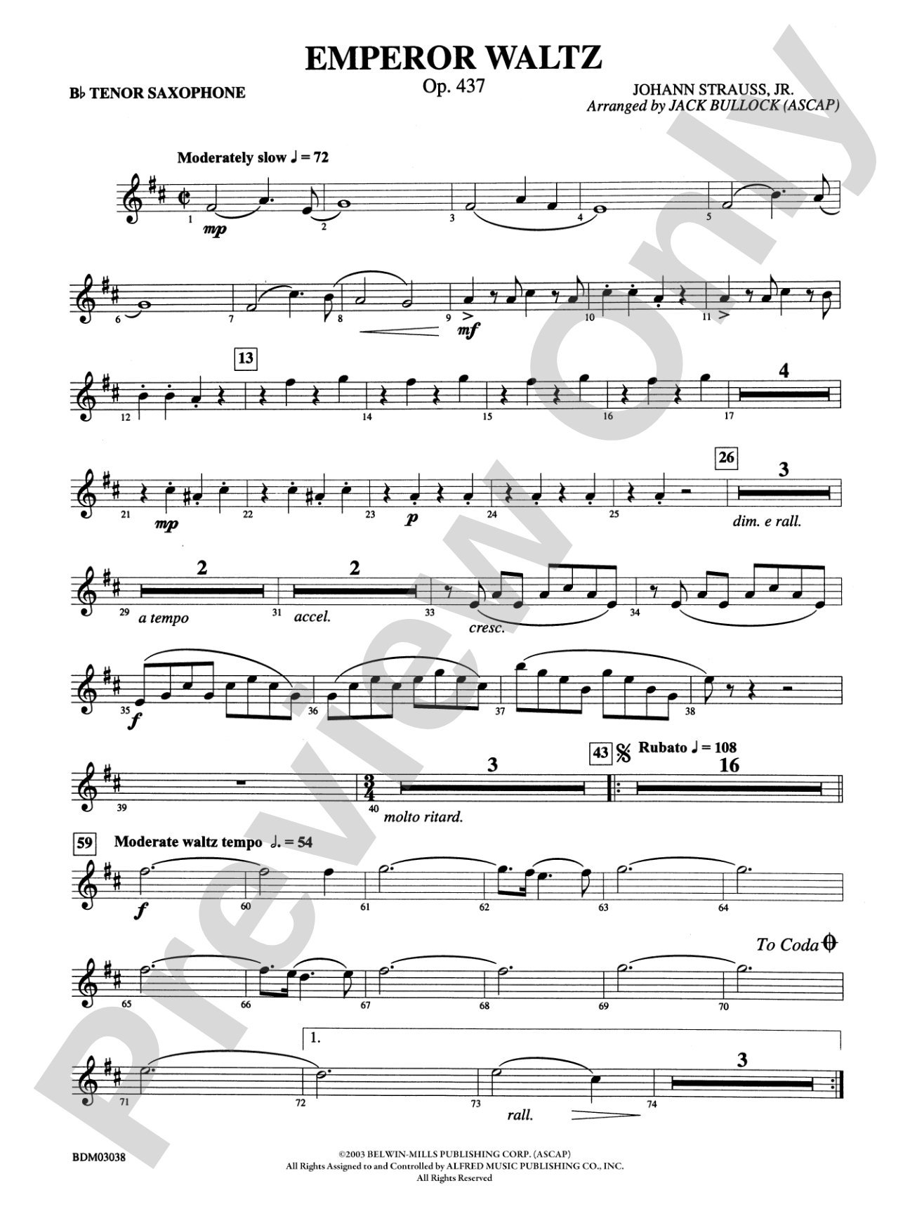 Emperor Waltz, Op. 437: B-flat Tenor Saxophone