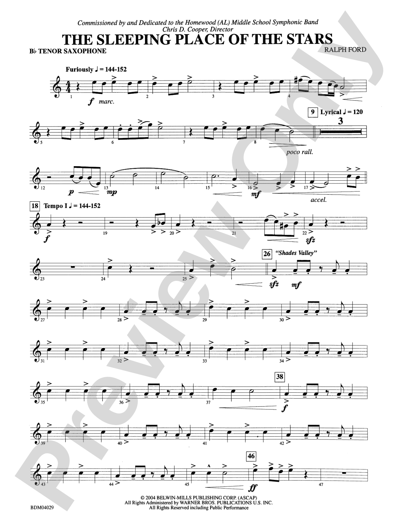 The Sleeping Place of the Stars: B-flat Tenor Saxophone