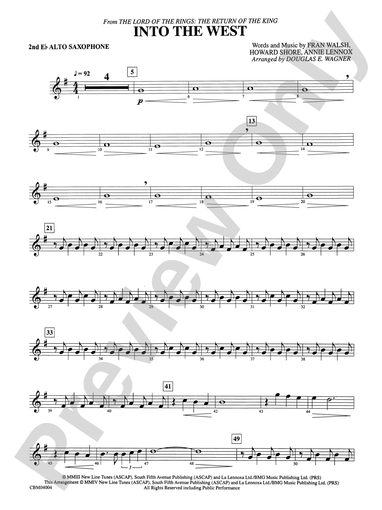 Into the West (from The Lord of the Rings: The Return of the King): 2nd E-flat Alto Saxophone