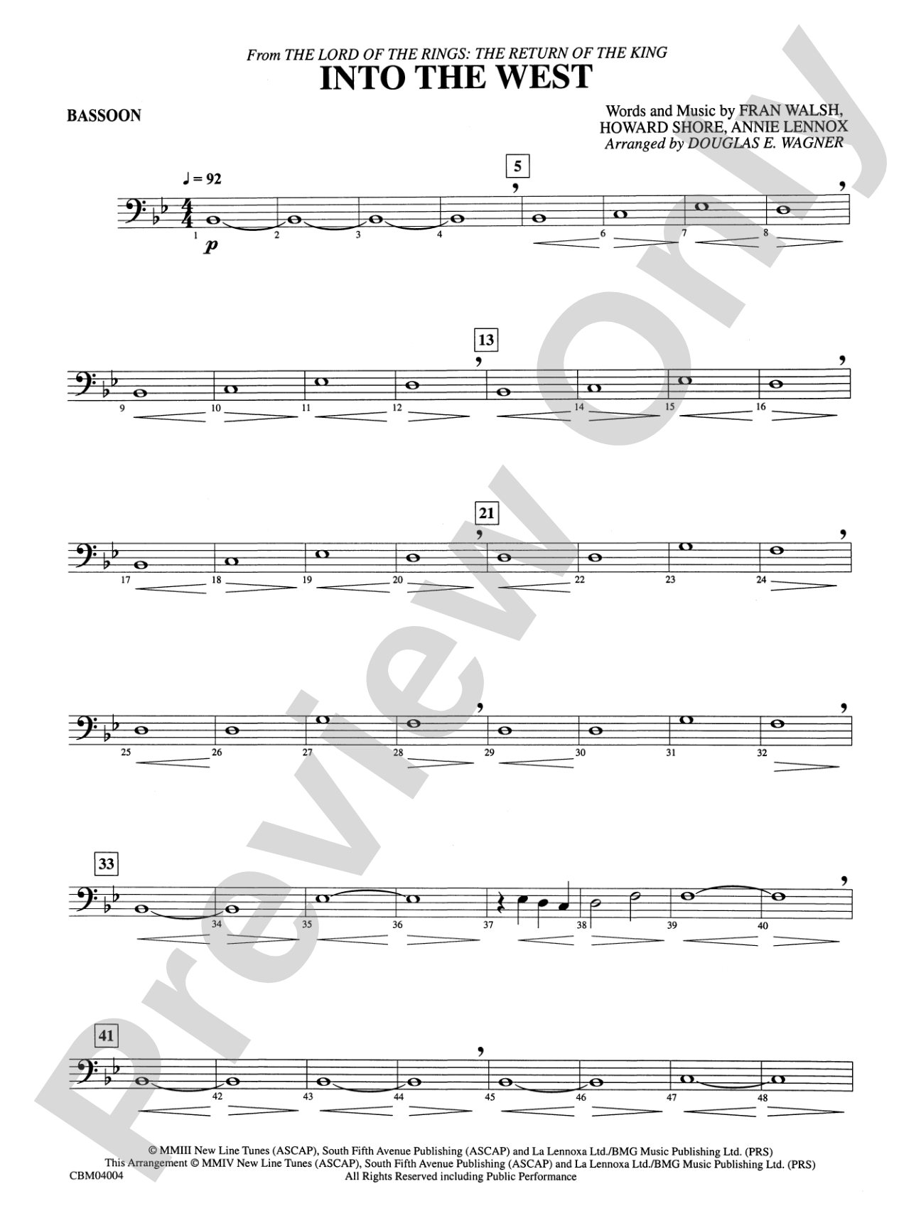 Into the West (from The Lord of the Rings: The Return of the King): Bassoon