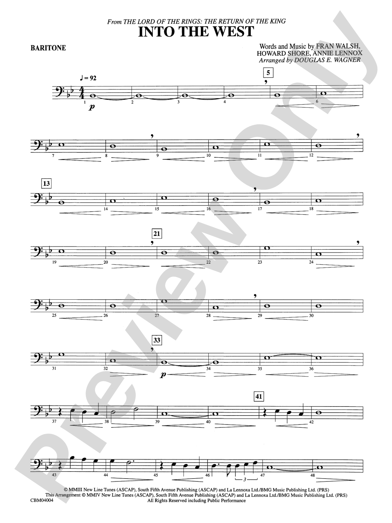 Into the West (from The Lord of the Rings: The Return of the King): Baritone B.C.
