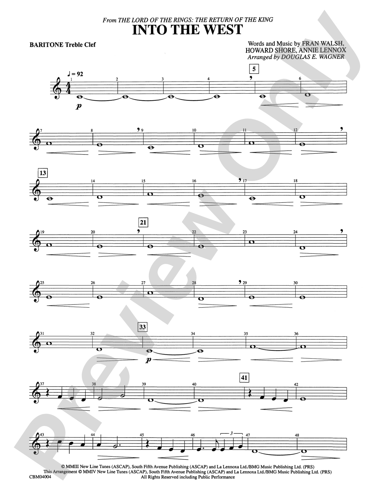 Into the West (from The Lord of the Rings: The Return of the King): Baritone T.C.