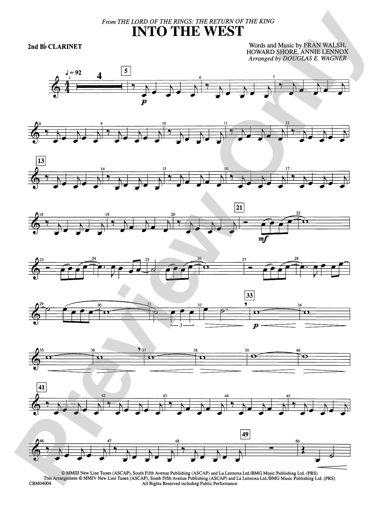 Into the West (from The Lord of the Rings: The Return of the King): 2nd B-flat Clarinet