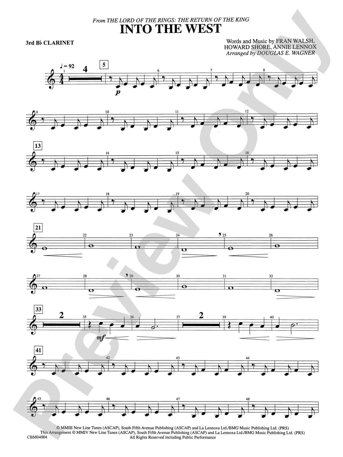 Into the West (from The Lord of the Rings: The Return of the King): 3rd B-flat Clarinet