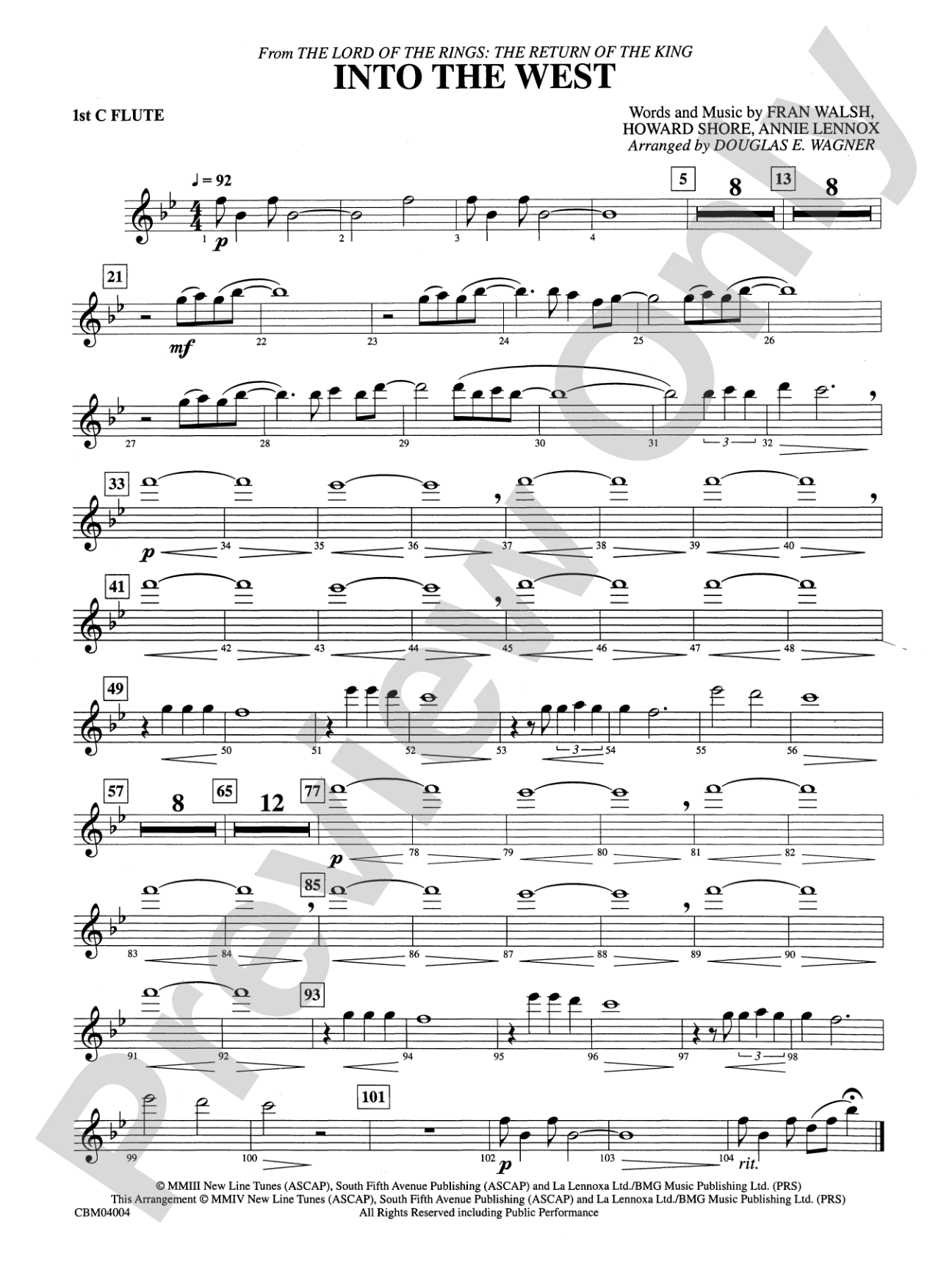 Into the West (from The Lord of the Rings: The Return of the King): Flute