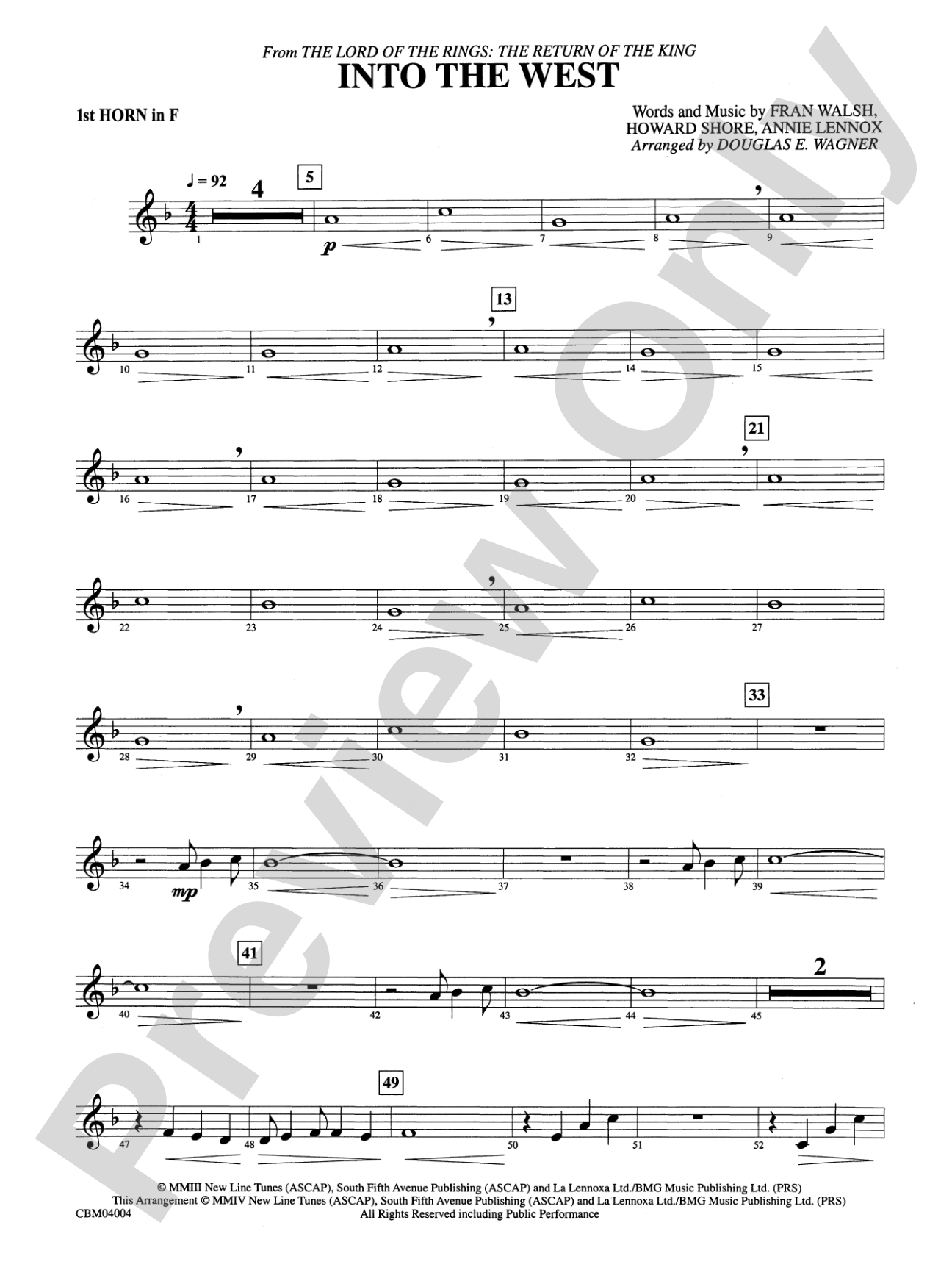Into the West (from The Lord of the Rings: The Return of the King): 1st F Horn
