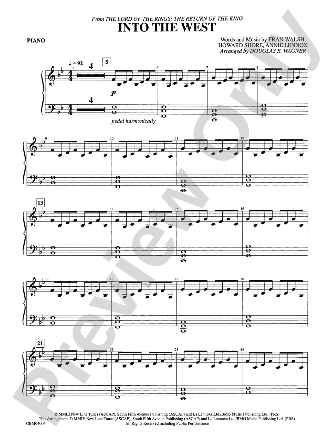 Into the West (from The Lord of the Rings: The Return of the King): Piano Accompaniment