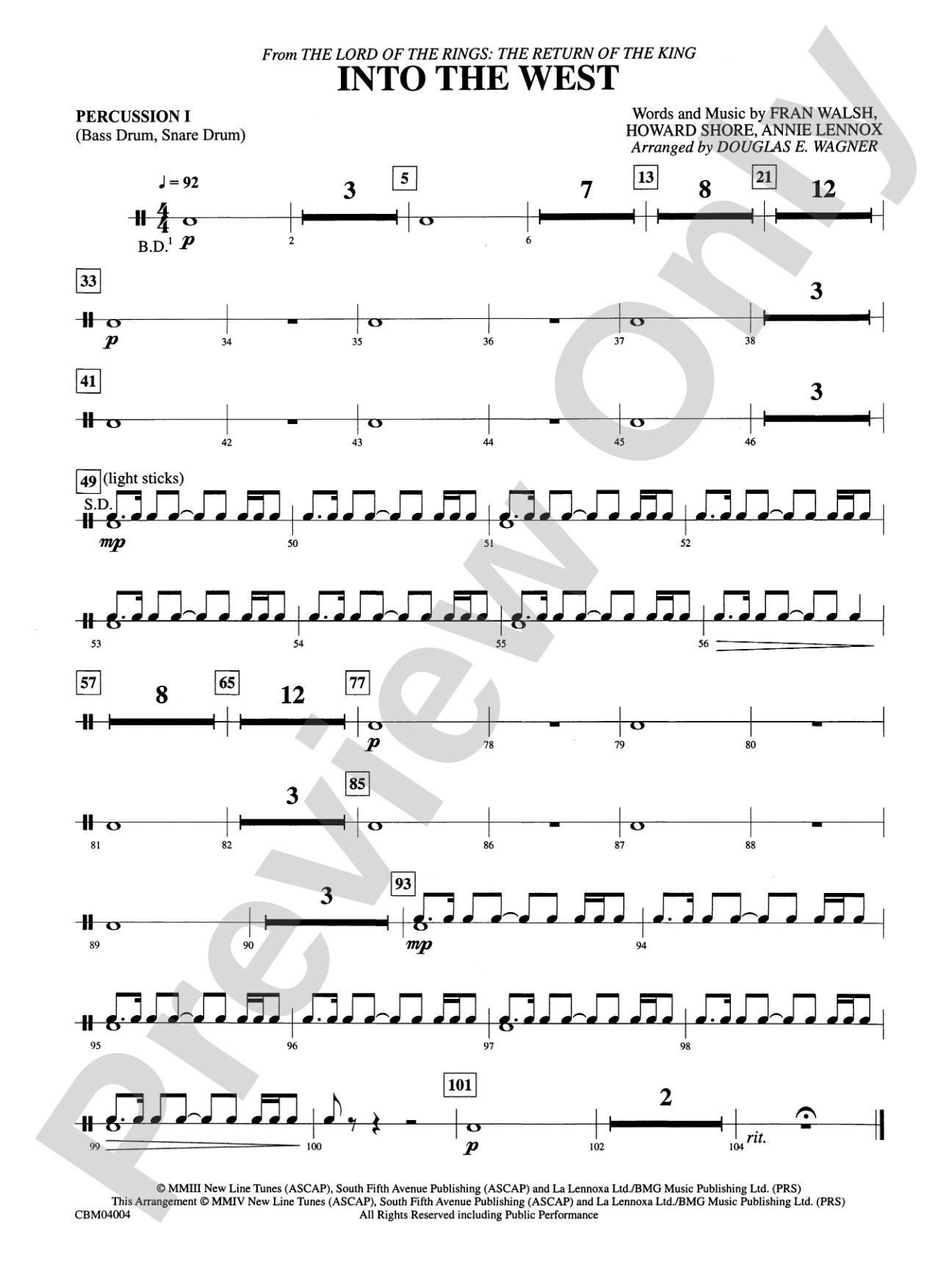 Into the West (from The Lord of the Rings: The Return of the King): 1st Percussion