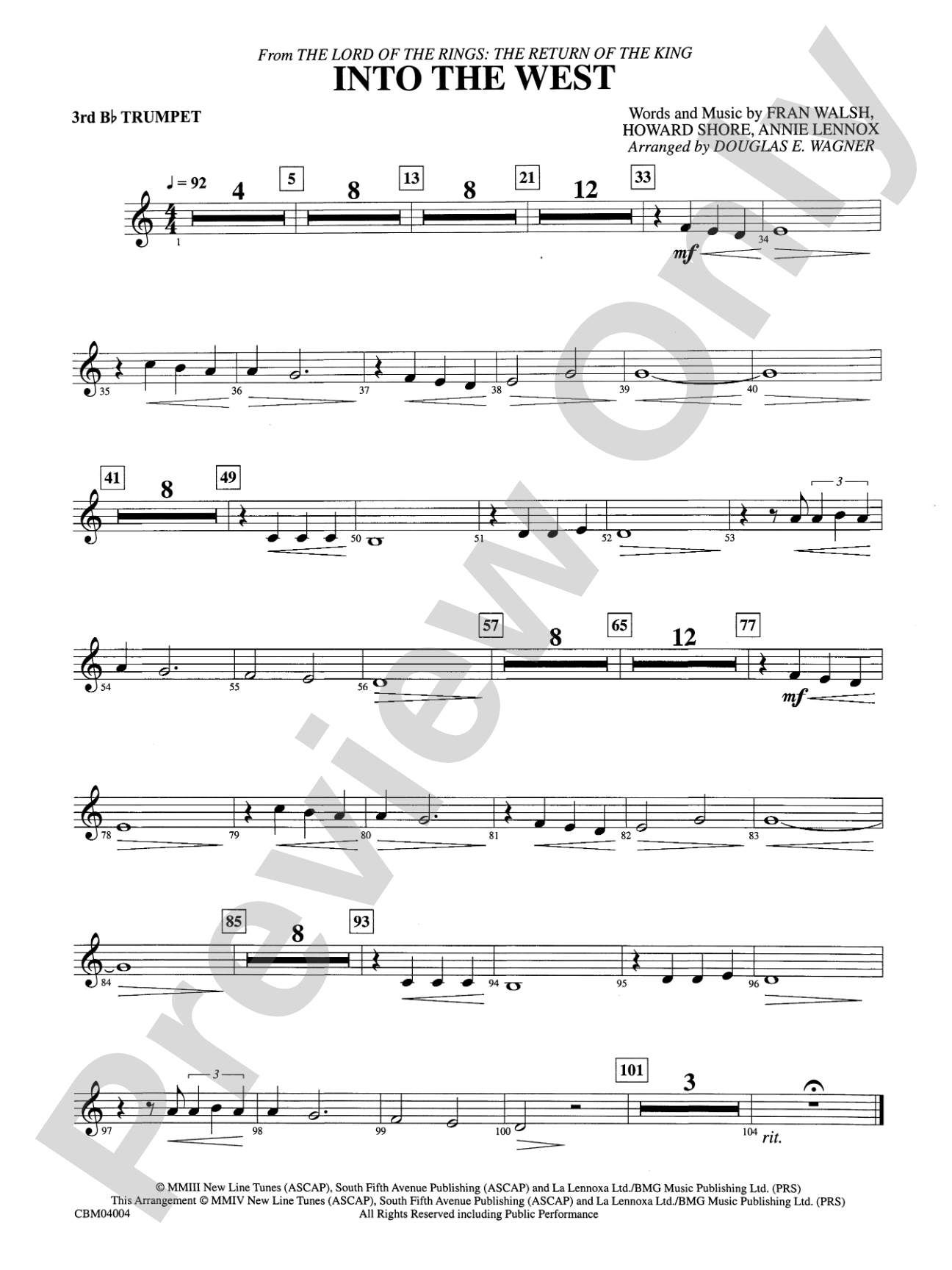 Into the West (from The Lord of the Rings: The Return of the King): 3rd B-flat Trumpet