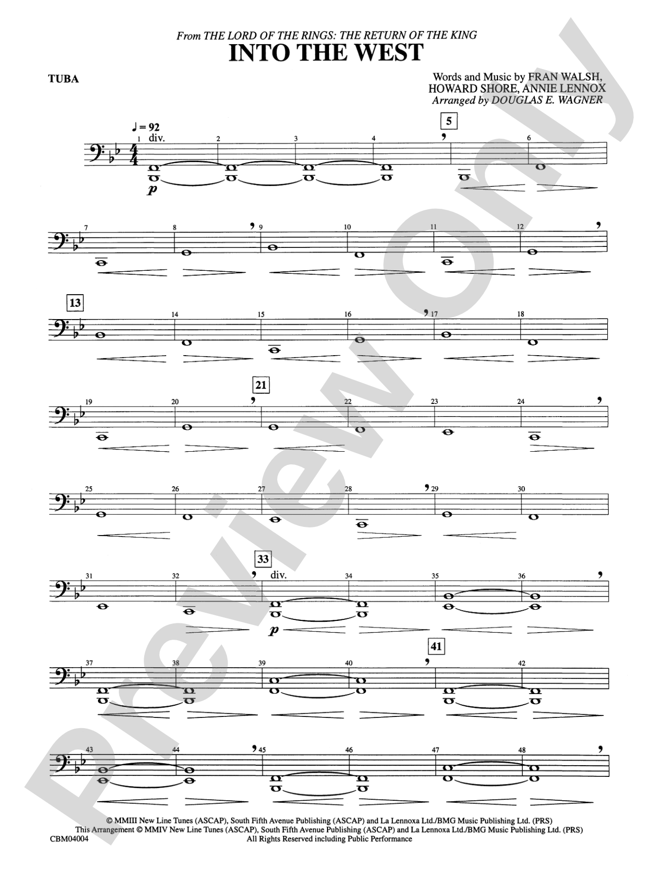 Into the West (from The Lord of the Rings: The Return of the King): Tuba