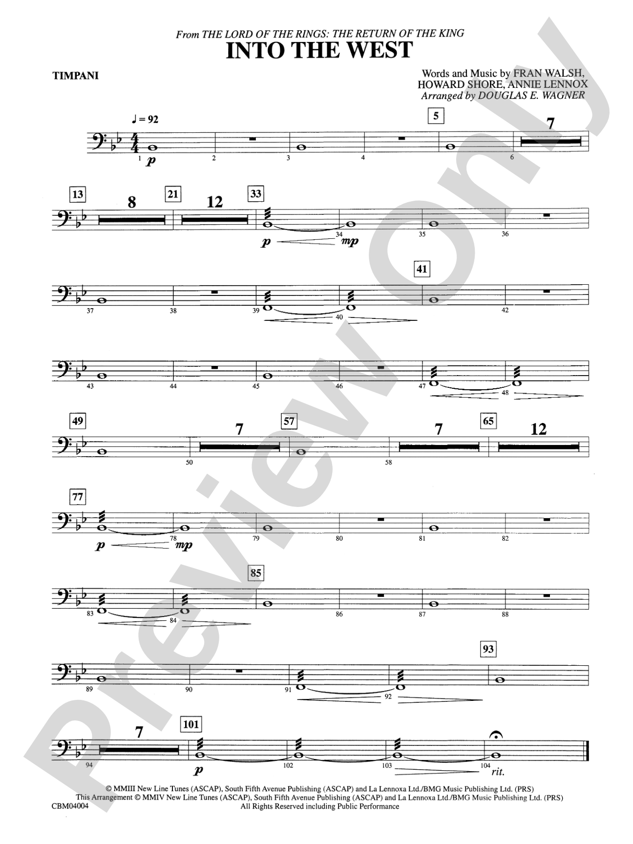 Into the West (from The Lord of the Rings: The Return of the King): Timpani