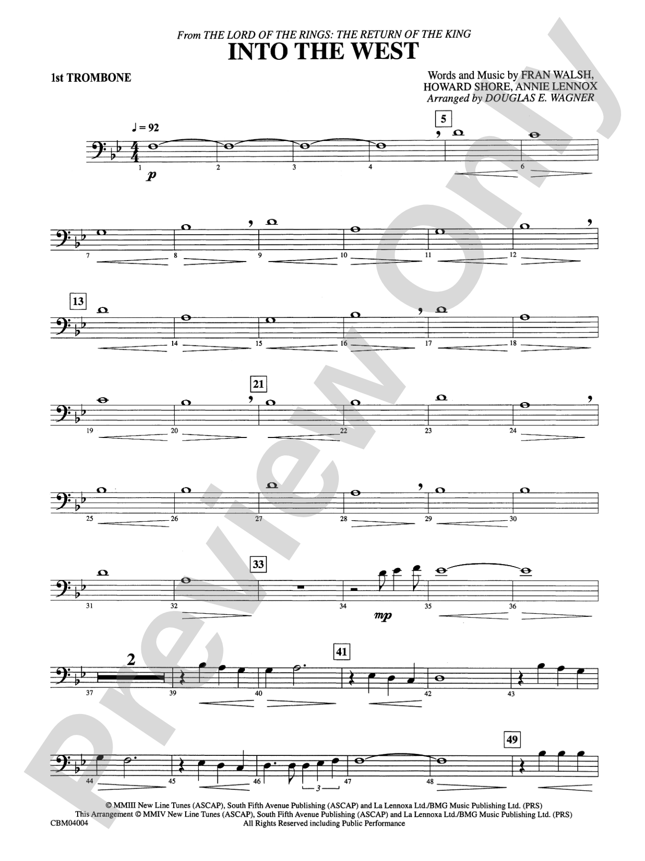 Into the West (from The Lord of the Rings: The Return of the King): 1st Trombone
