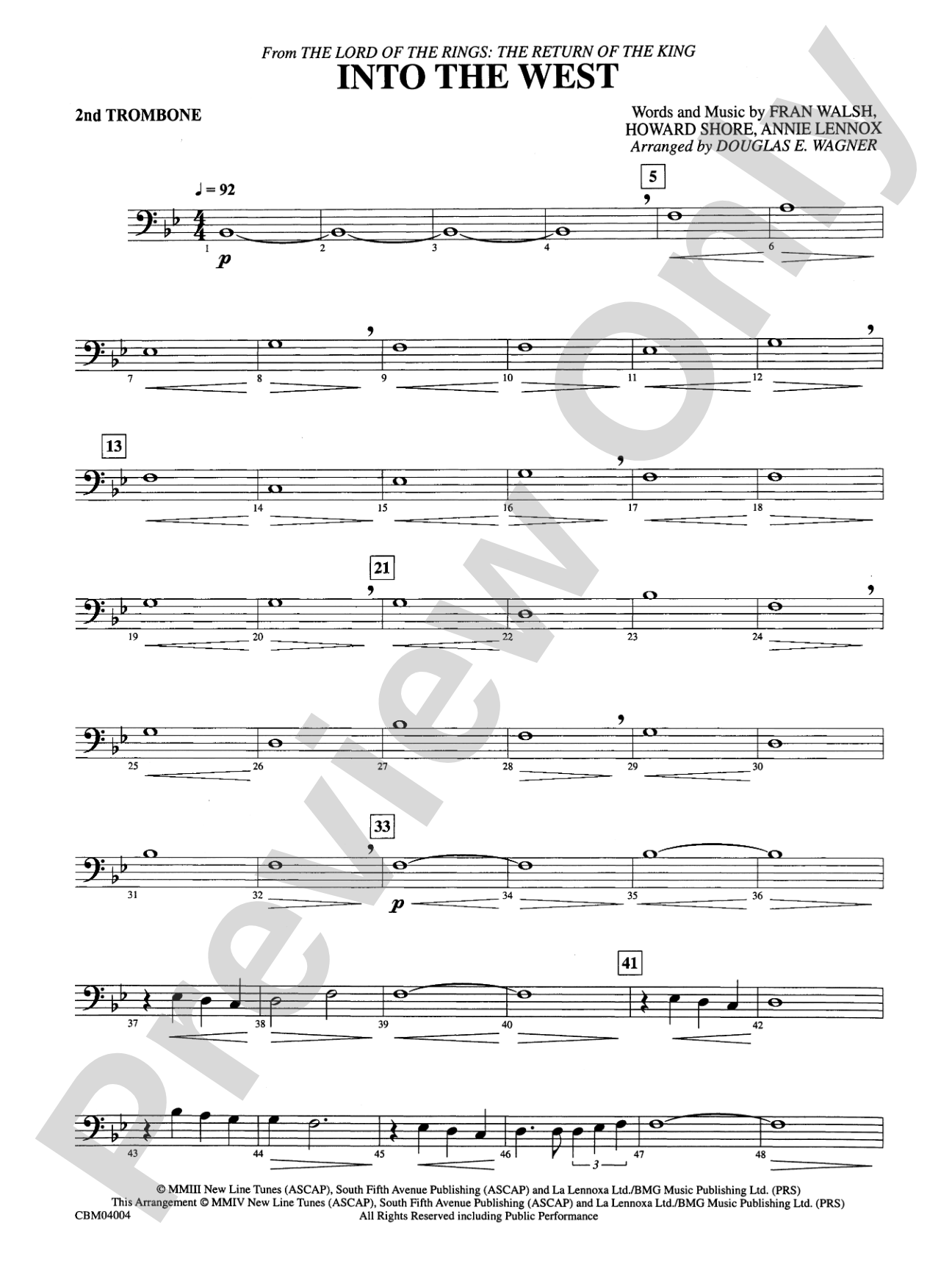 Into the West (from The Lord of the Rings: The Return of the King): 2nd Trombone