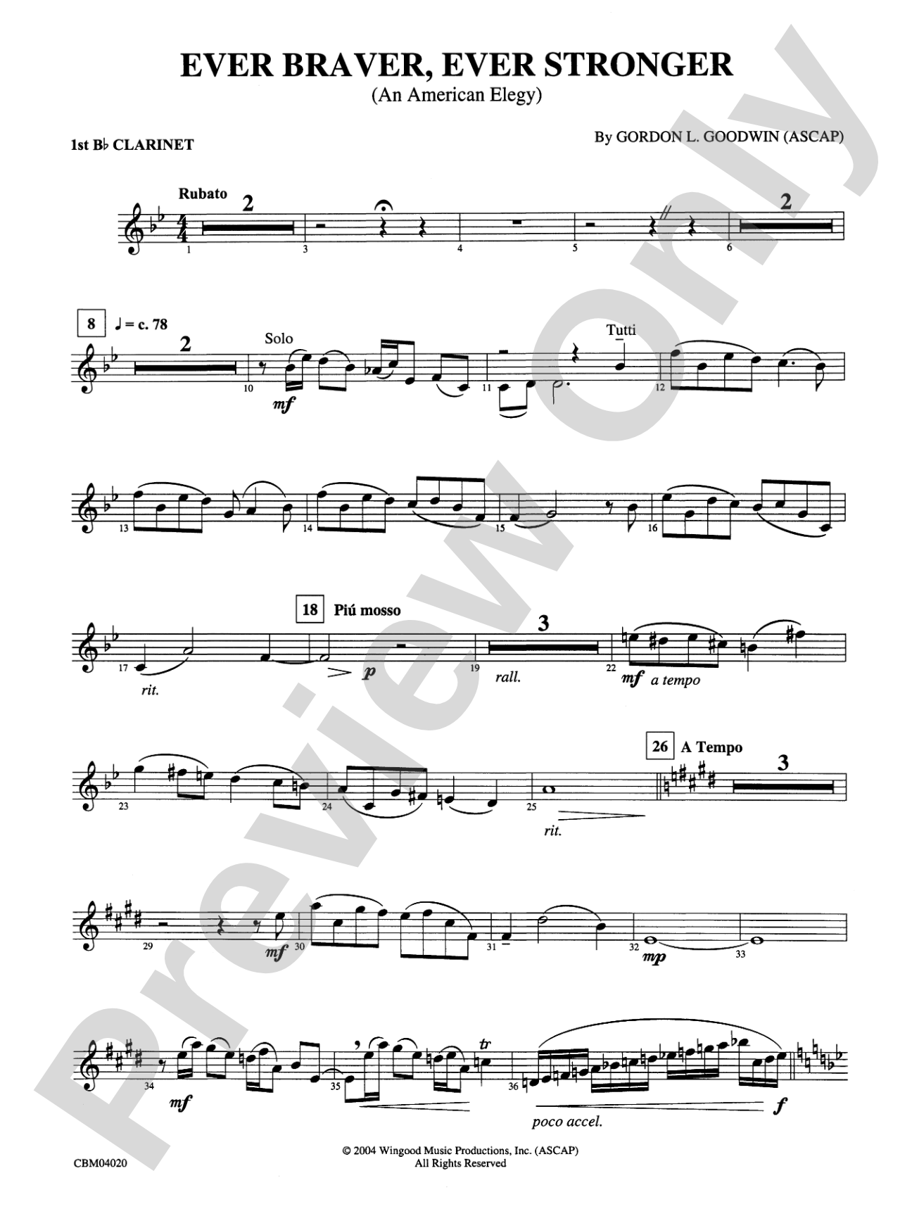 Ever Braver, Ever Stronger (An American Elegy): 1st B-flat Clarinet