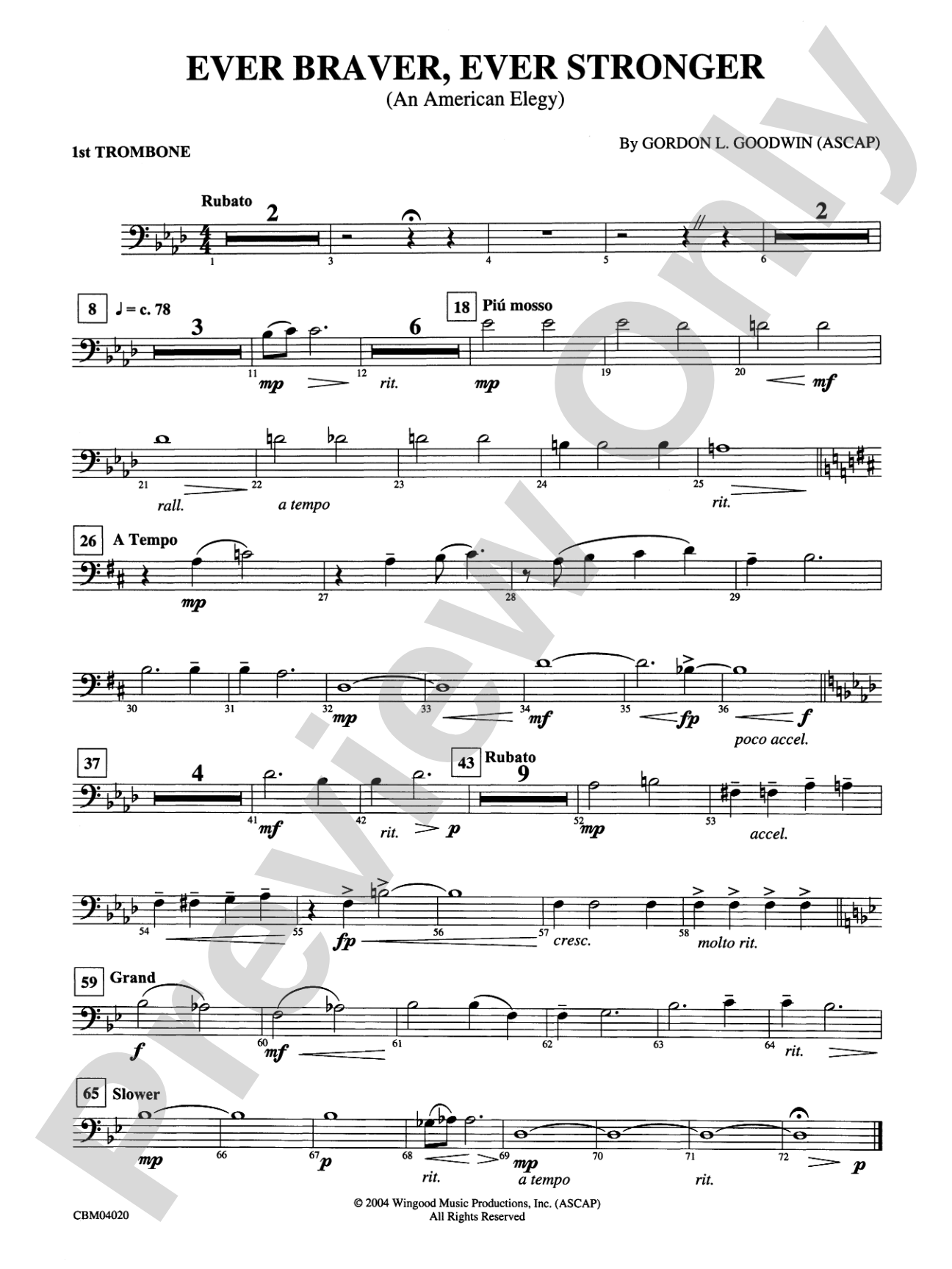Ever Braver, Ever Stronger (An American Elegy): 1st Trombone