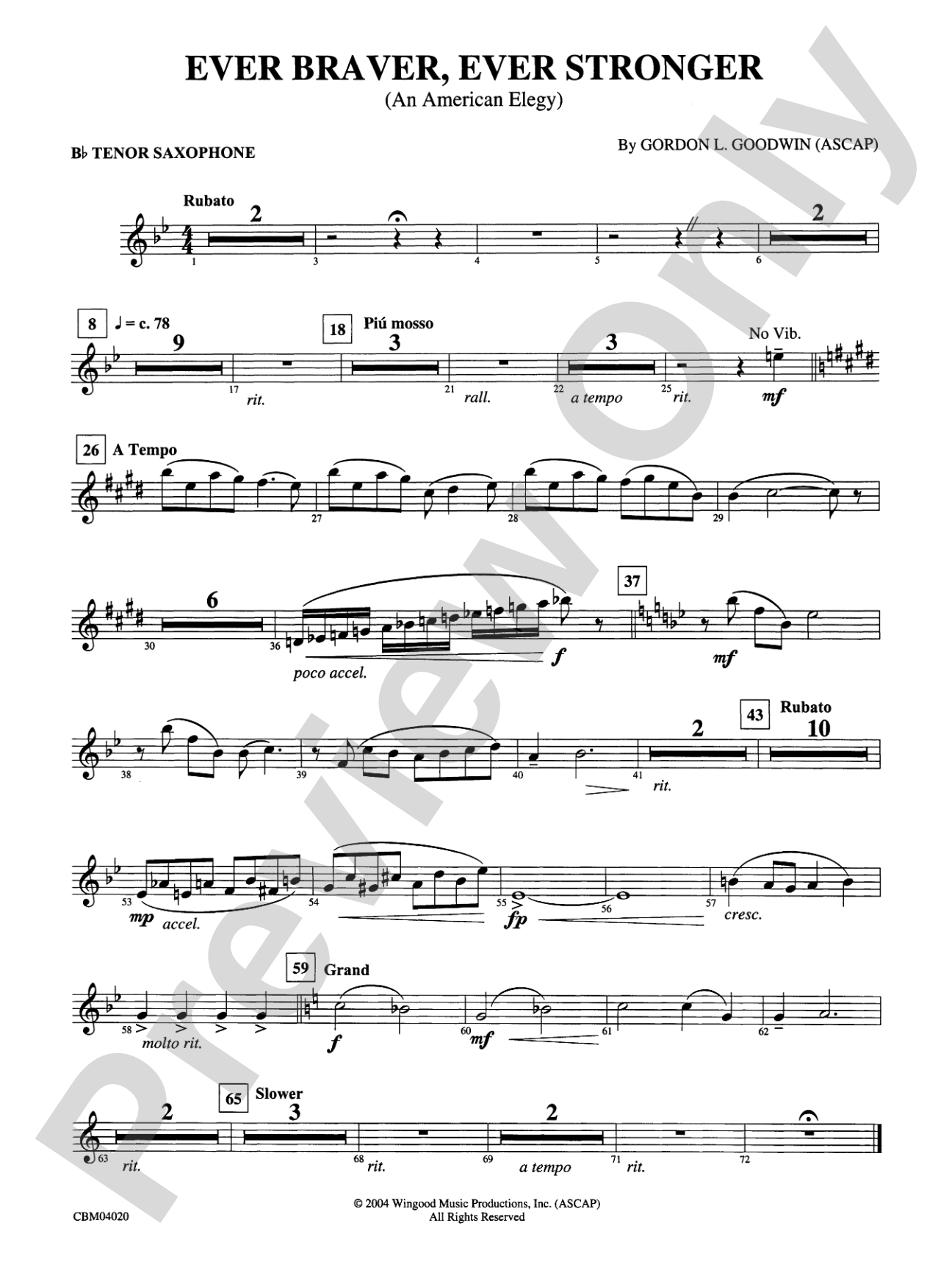 Ever Braver, Ever Stronger (An American Elegy): B-flat Tenor Saxophone