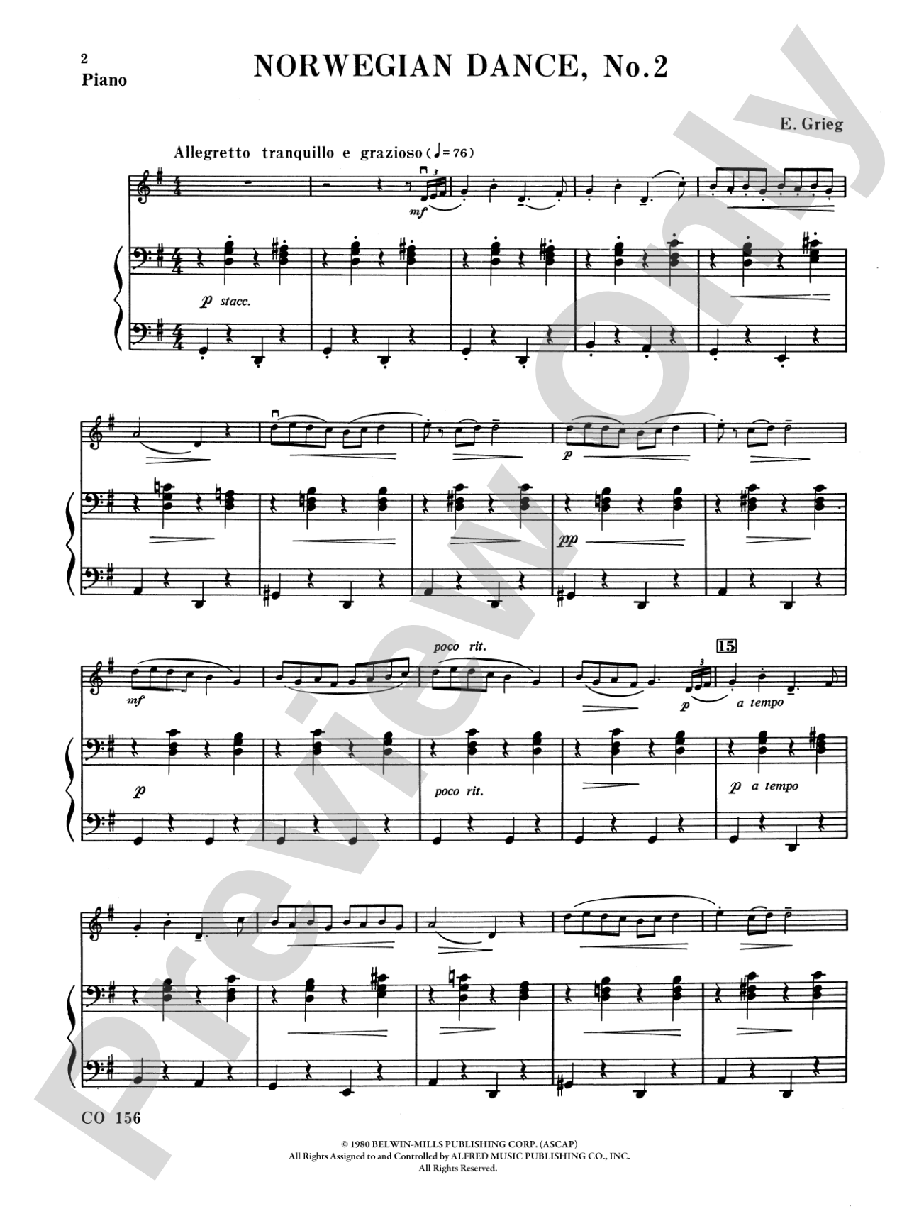 Norwegian Dances Nos. 2 & 3: Piano Accompaniment