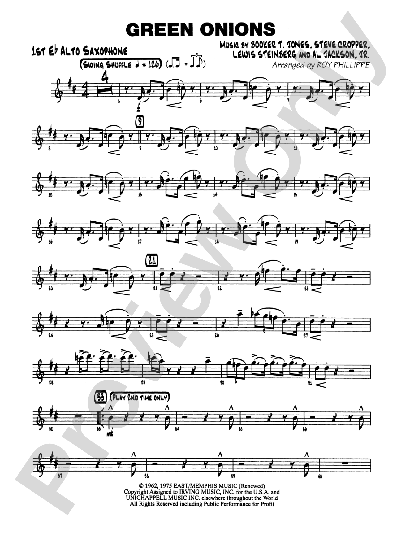 Green Onions: E-flat Alto Saxophone