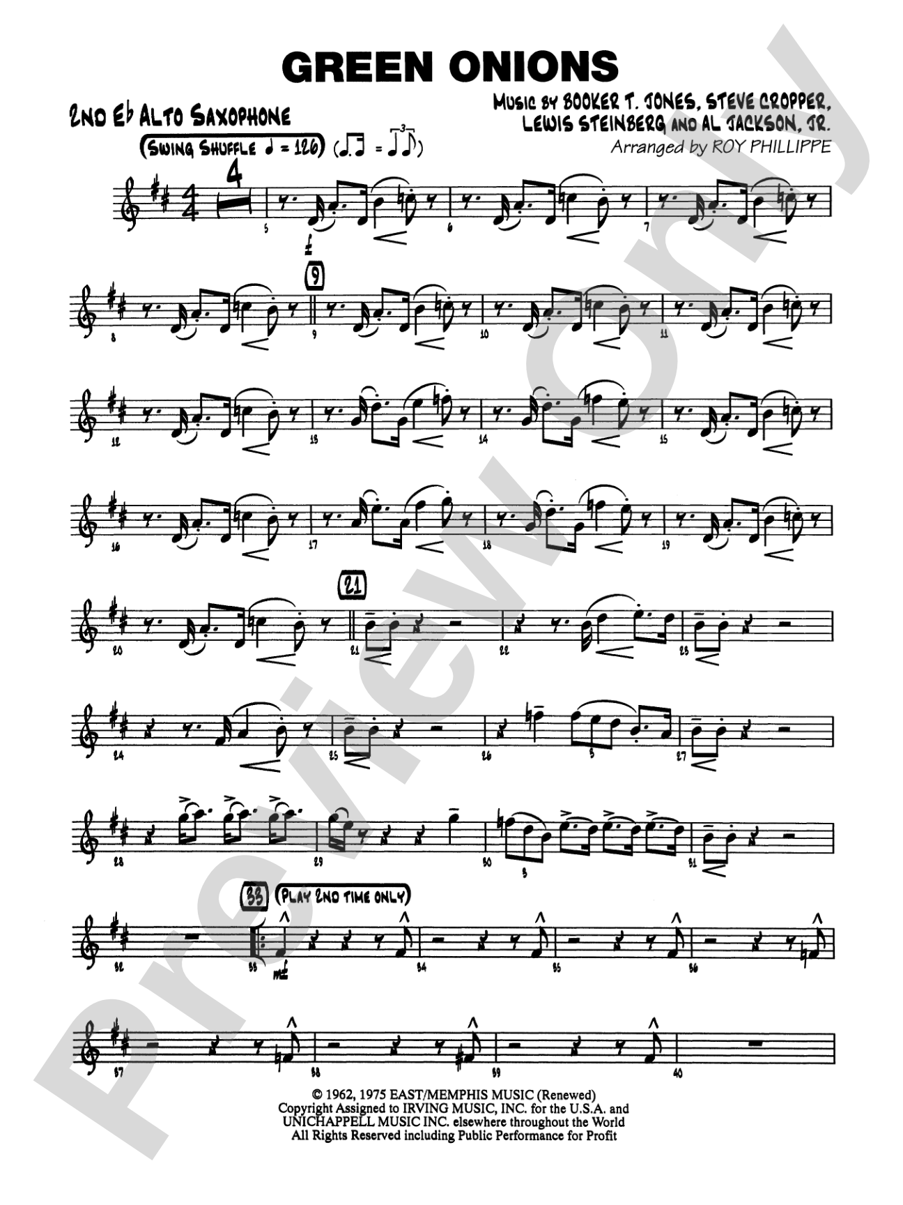 Green Onions: 2nd E-flat Alto Saxophone