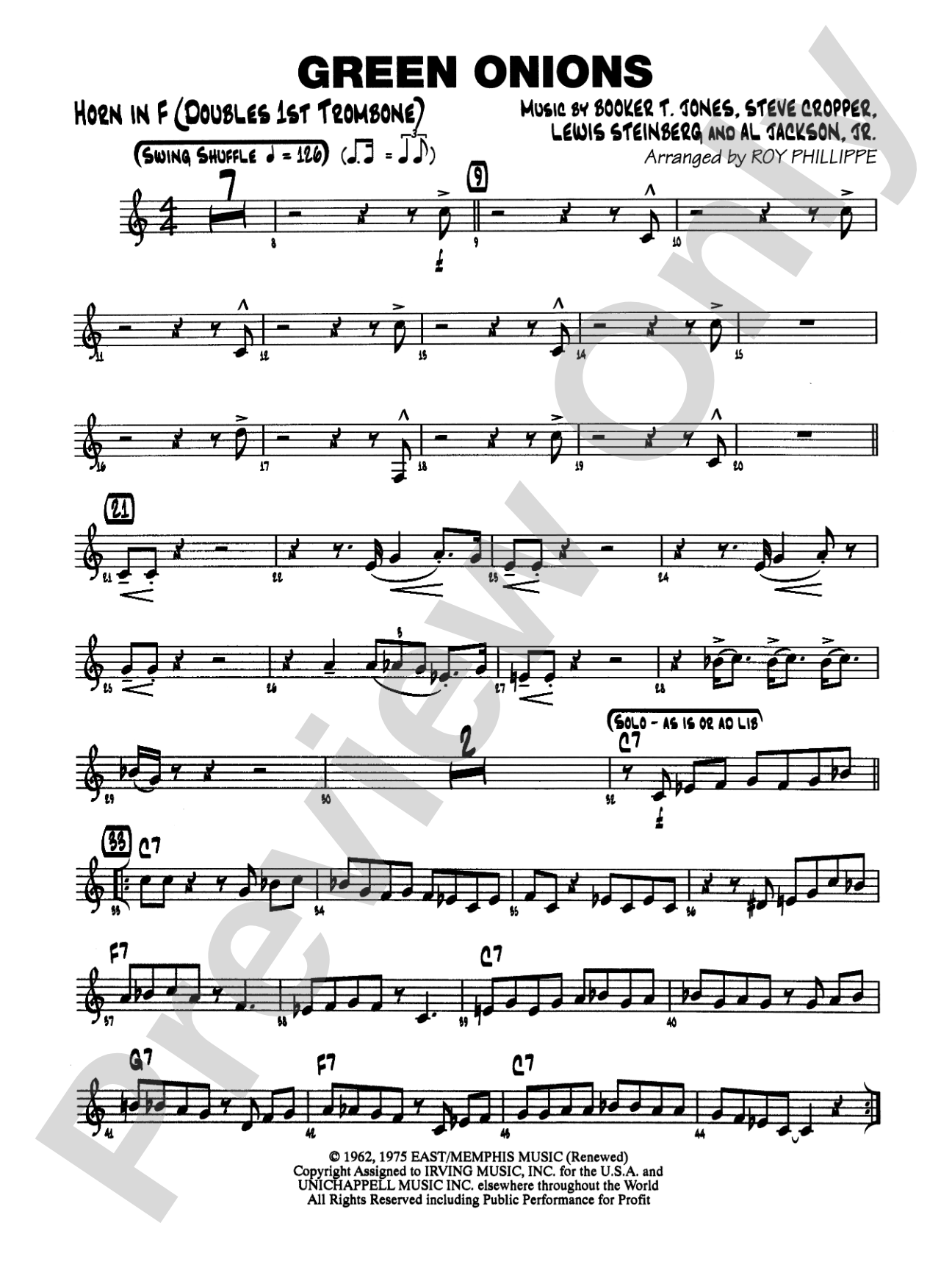 Green Onions: 1st F Horn