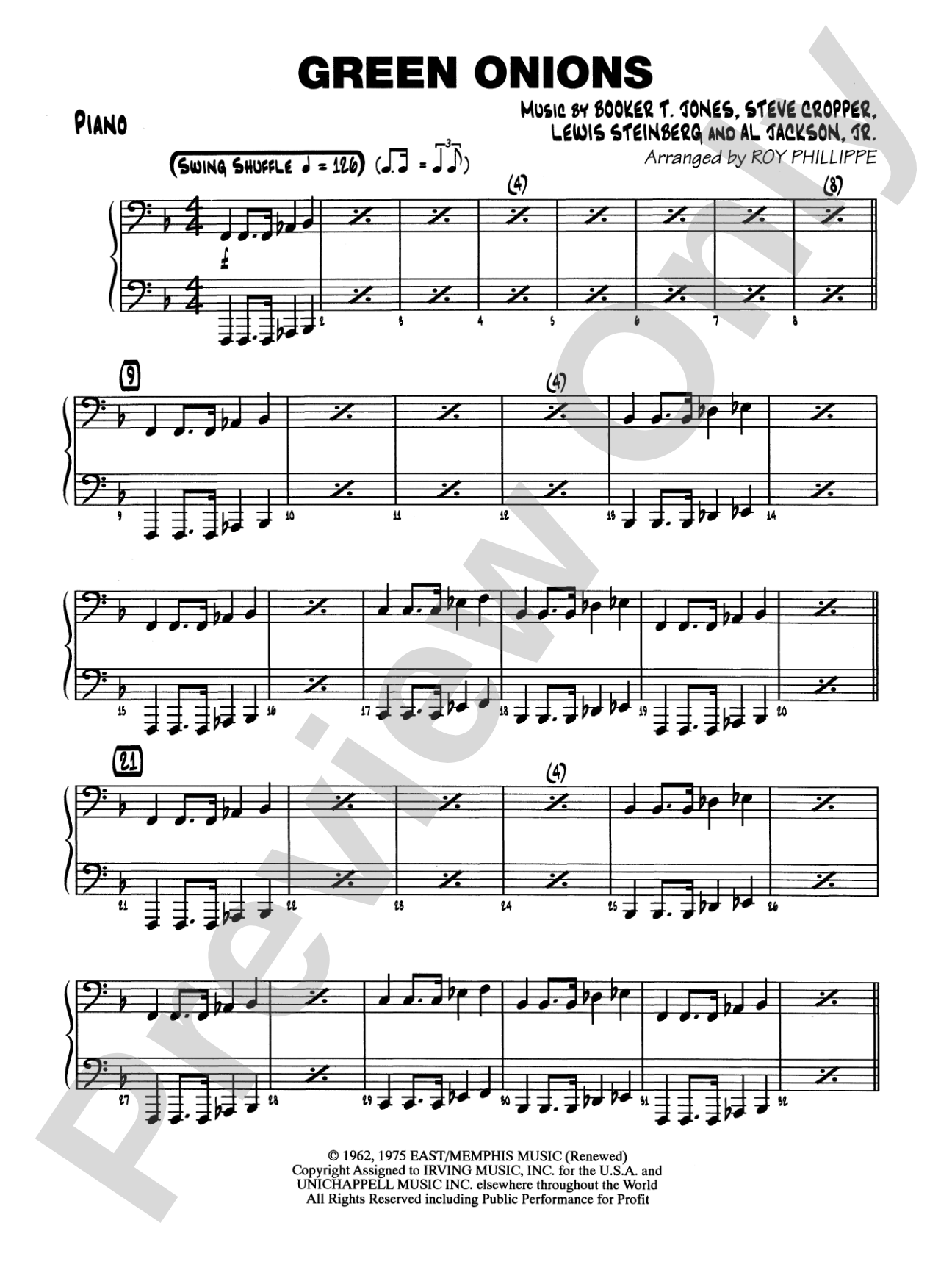Green Onions: Piano Accompaniment