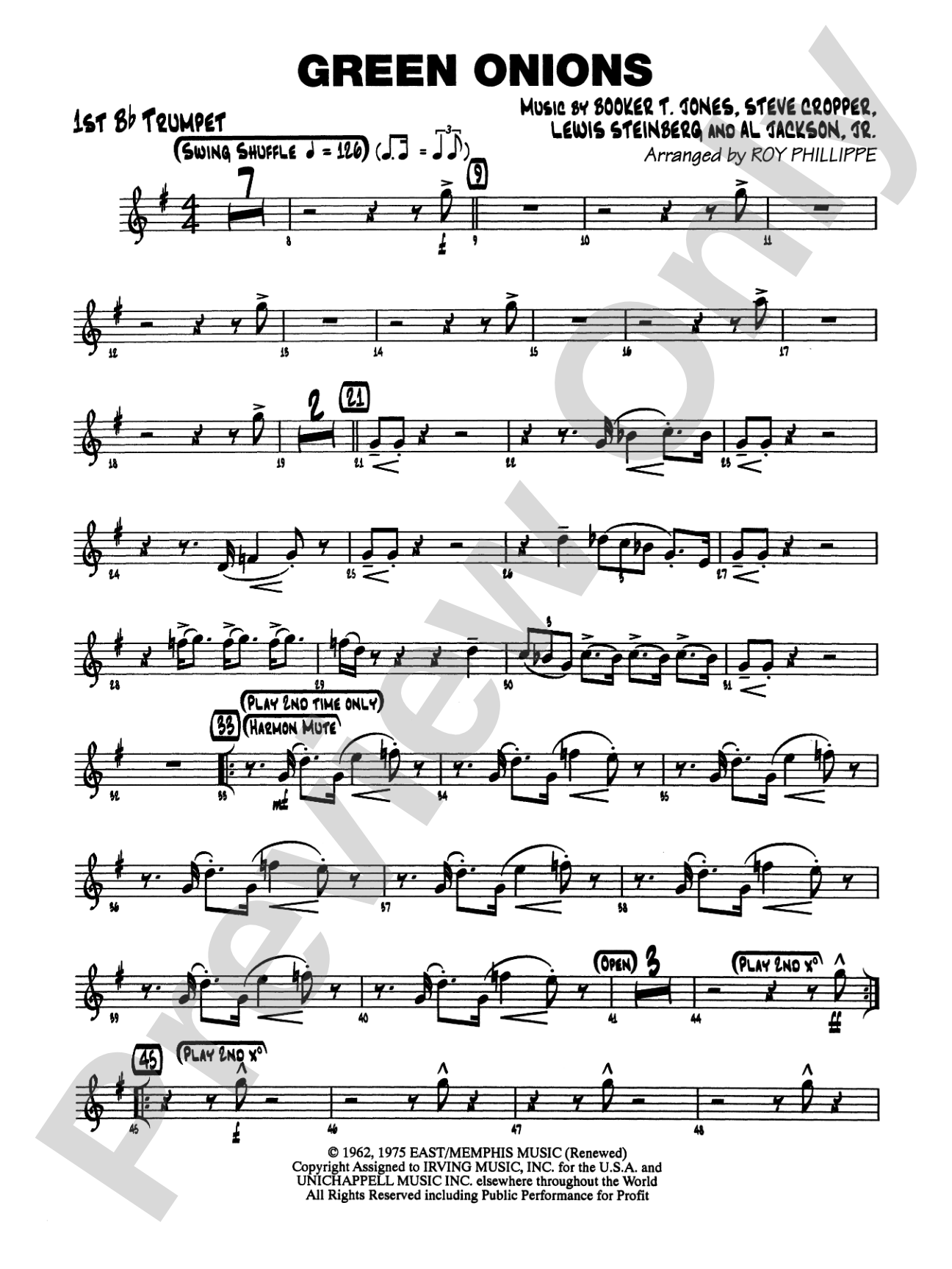 Green Onions: 1st B-flat Trumpet